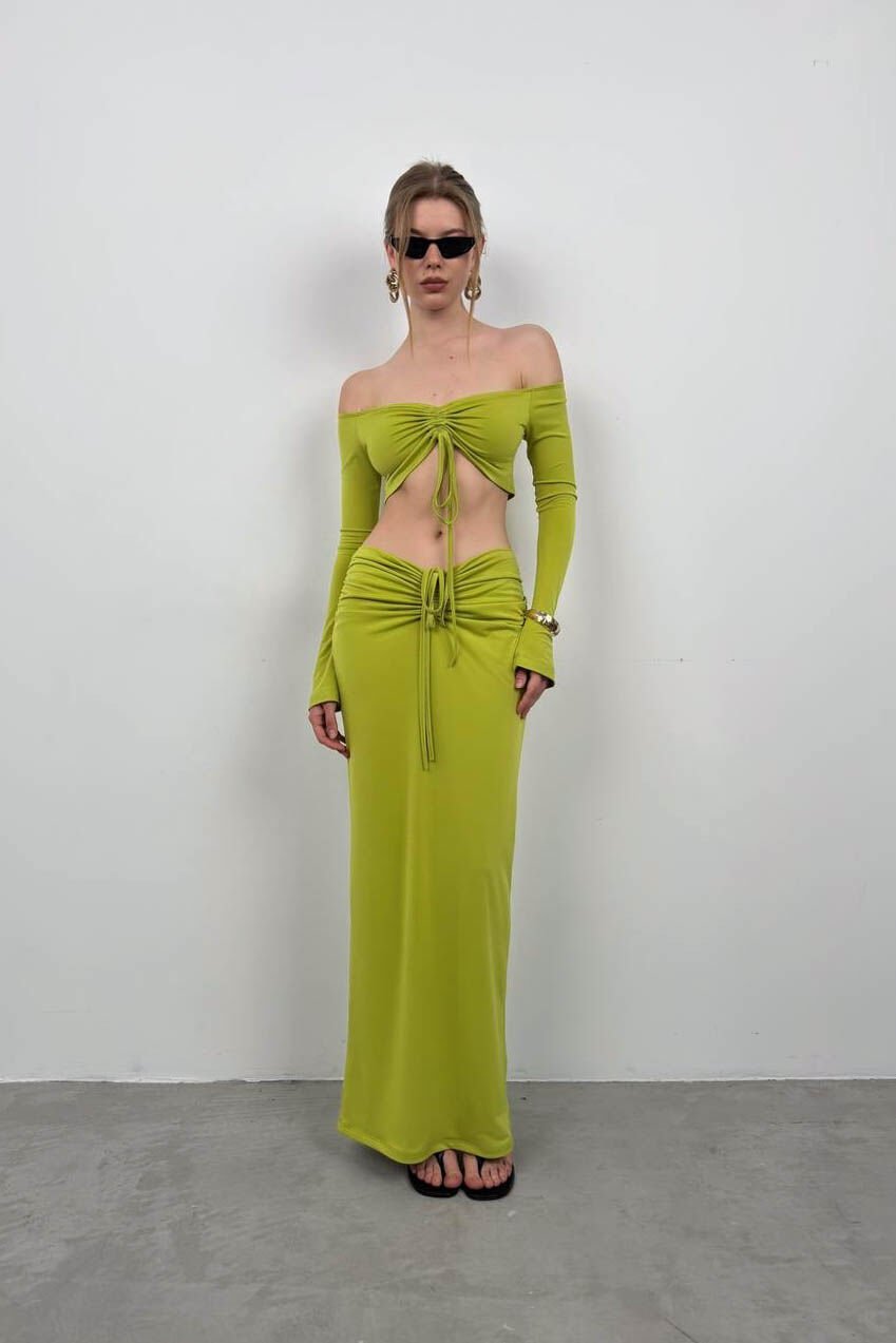 Cropped Off-Shoulder Green Blouse for Women