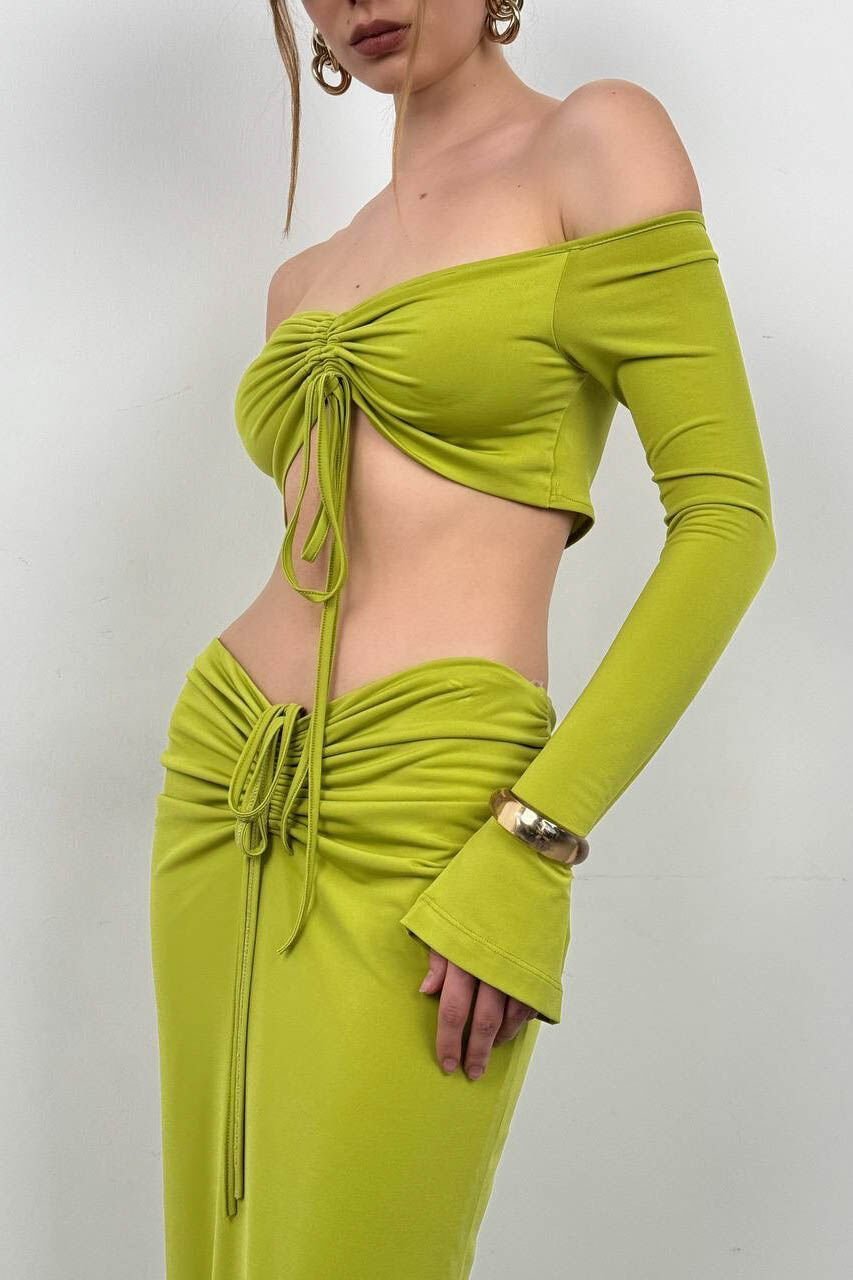 Cropped Off-Shoulder Green Blouse for Women