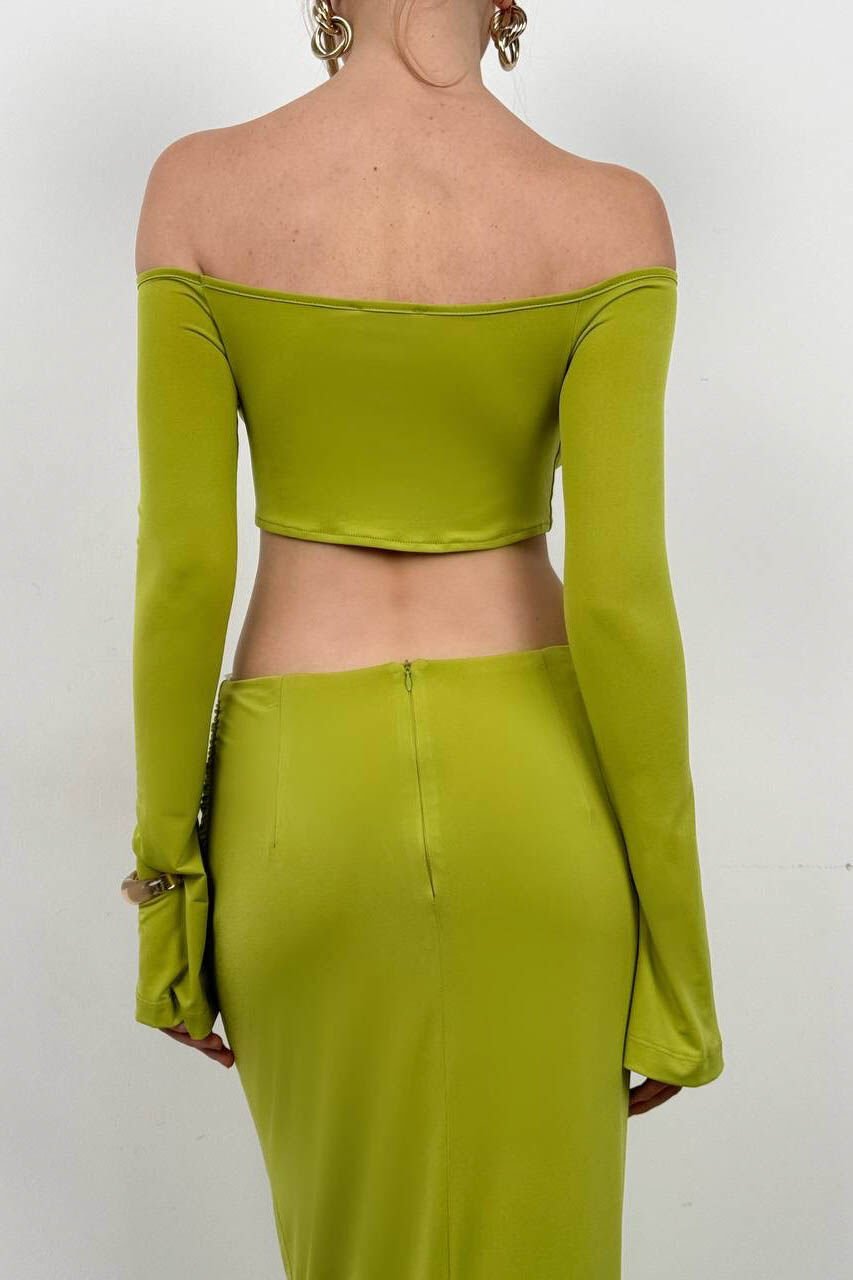 Cropped Off-Shoulder Green Blouse for Women