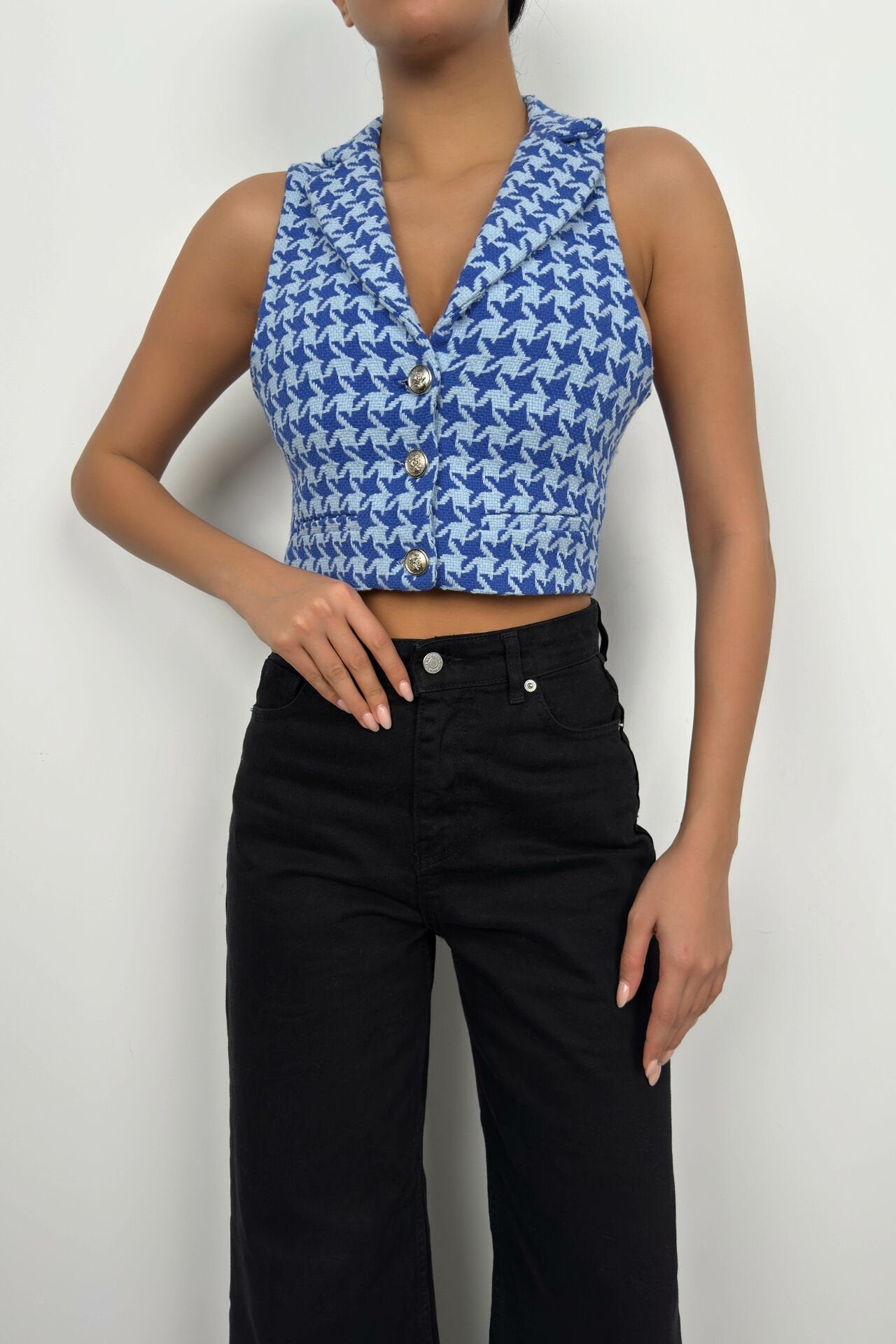 Houndstooth Crop Saks Vest