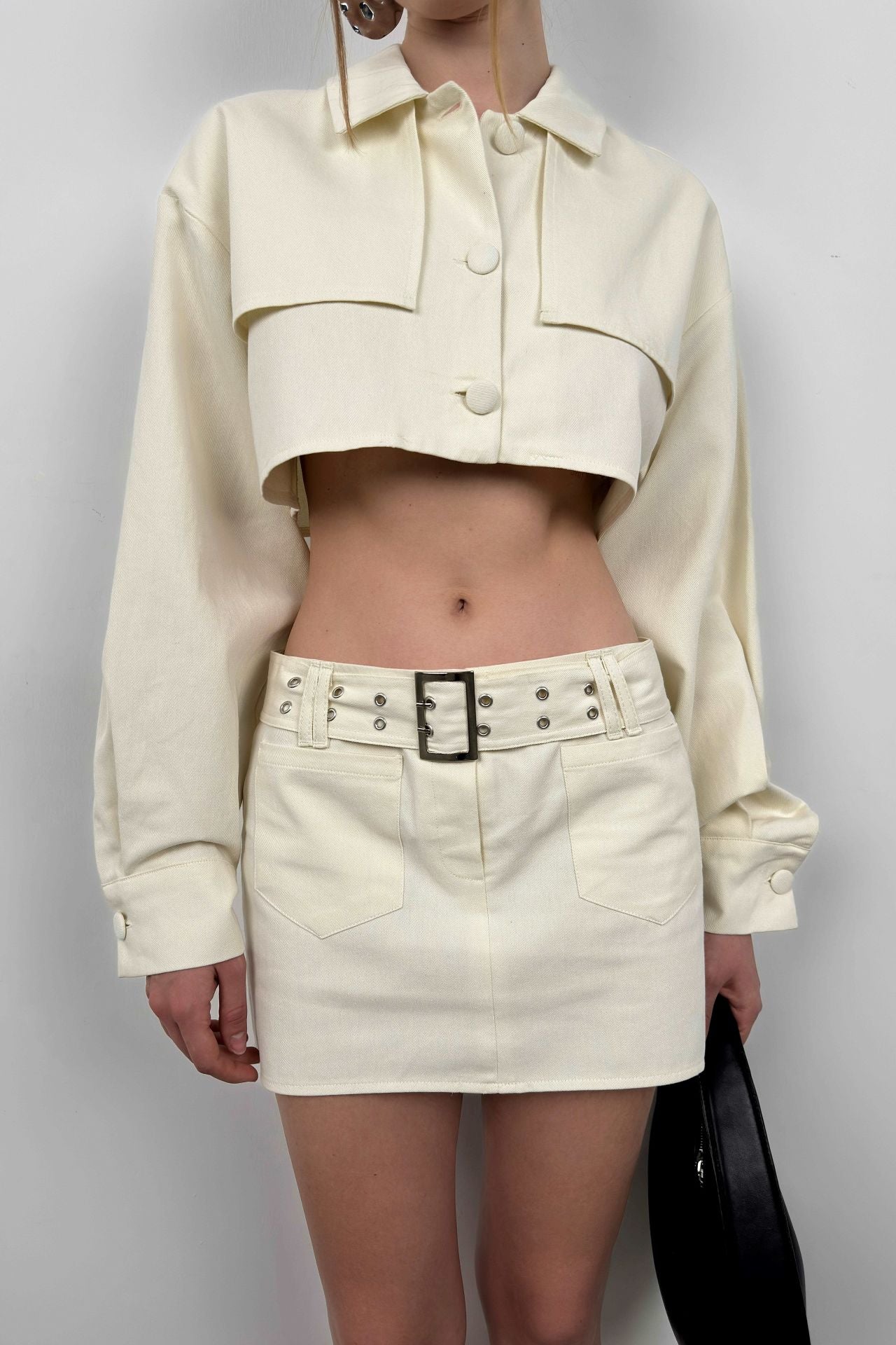 Belted Ecru Mini Skirt for Women