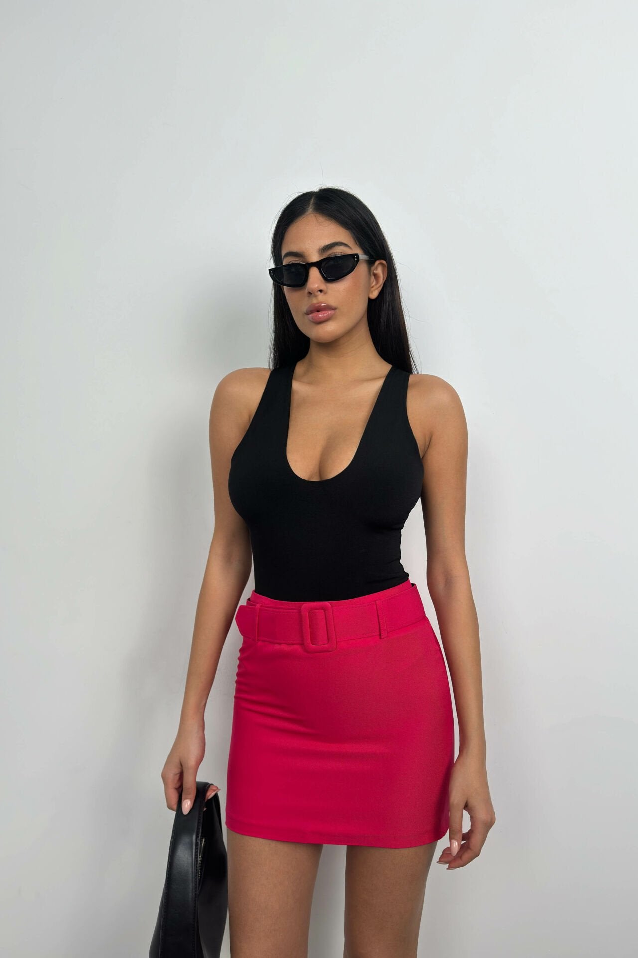 Belted Fuchsia Mini Skirt