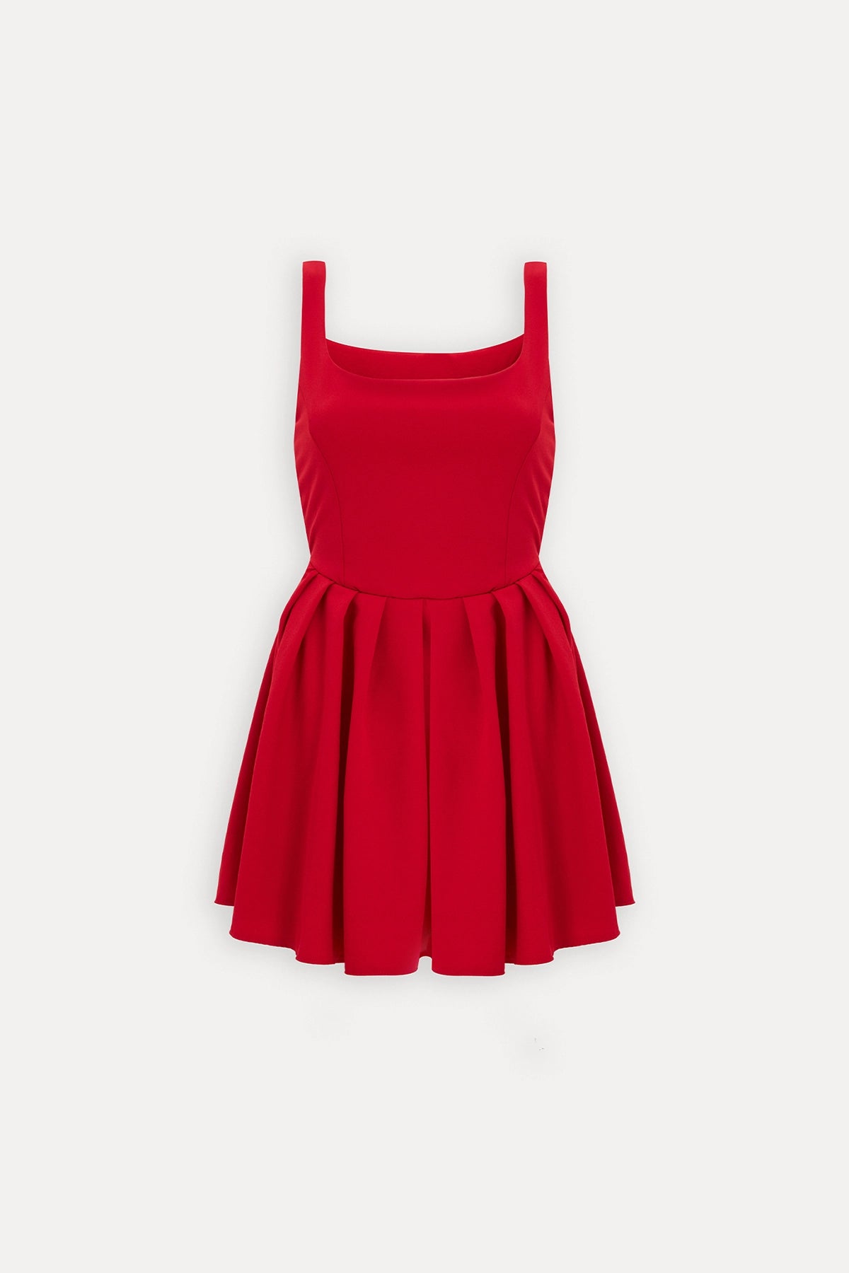 U-Neck Red Mini Balloon Dress