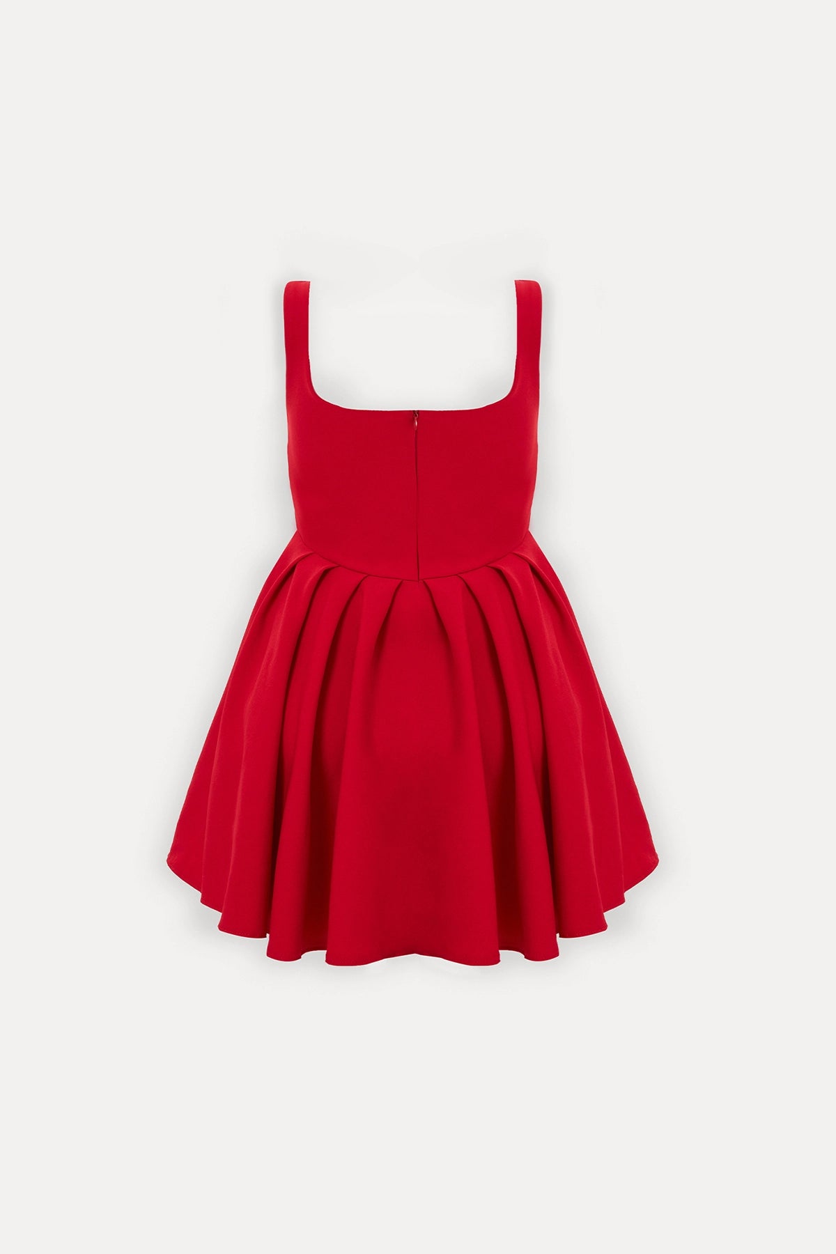 U-Neck Red Mini Balloon Dress