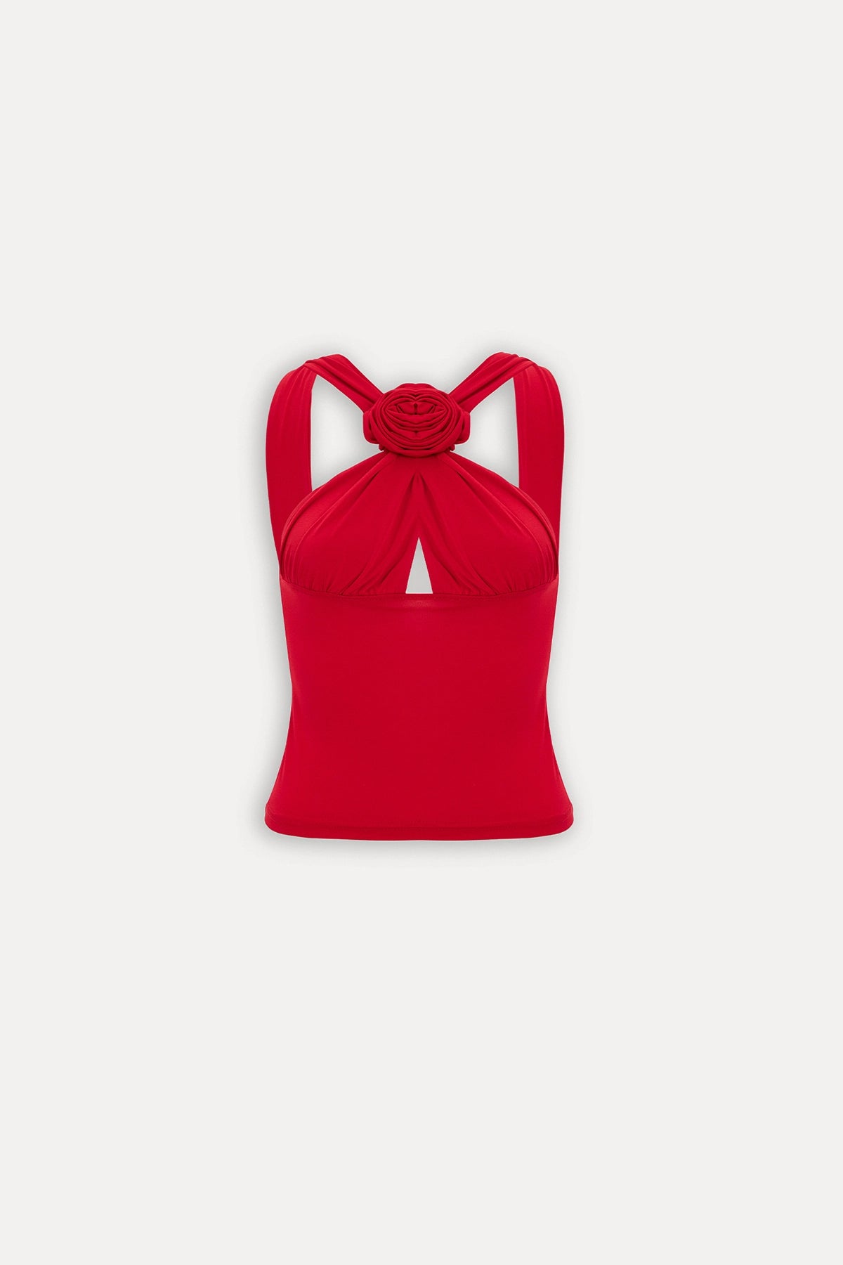 Cut-Out Detail Red Rose Detail Crop Top