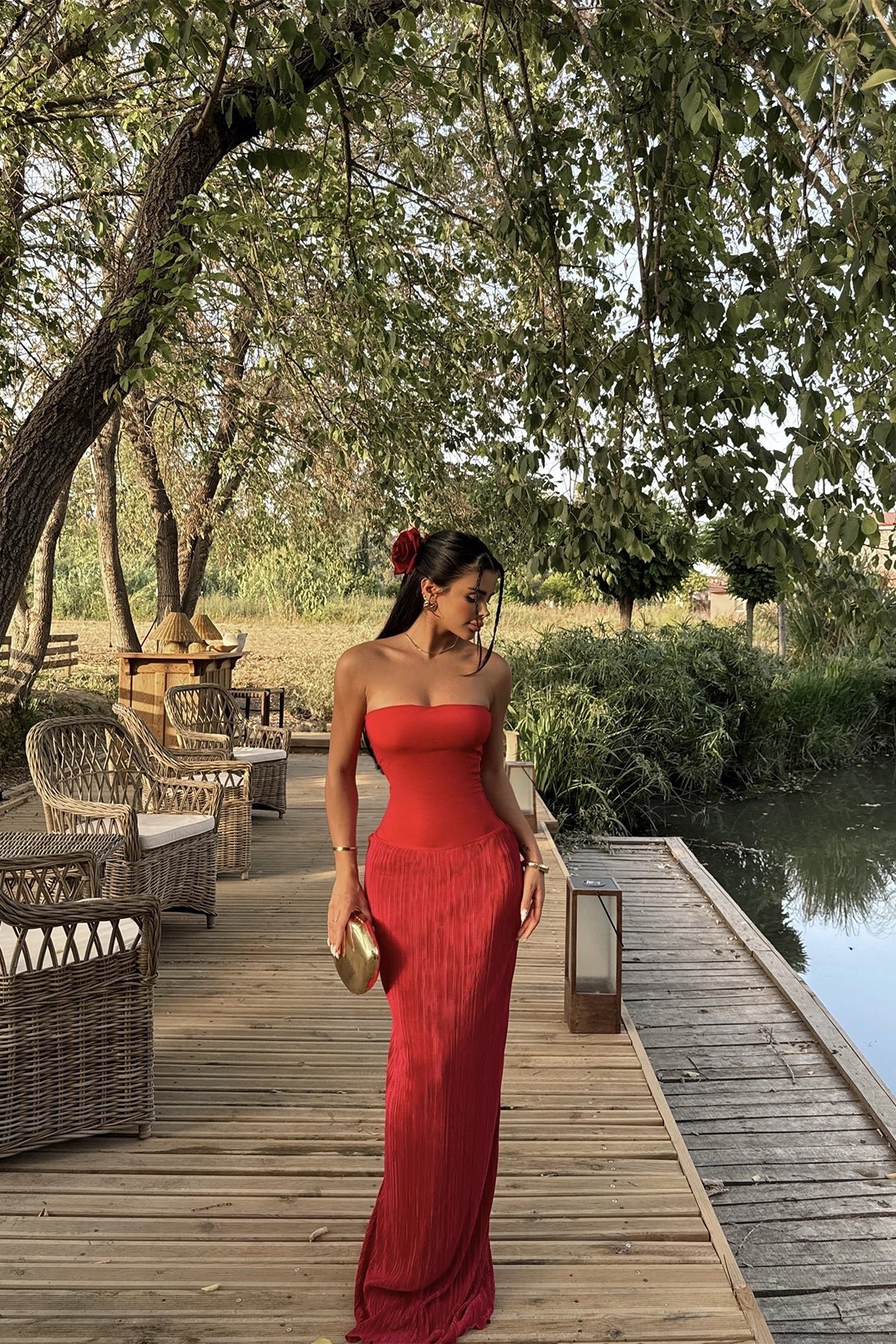 Off-Shoulder Red Maxi Dress