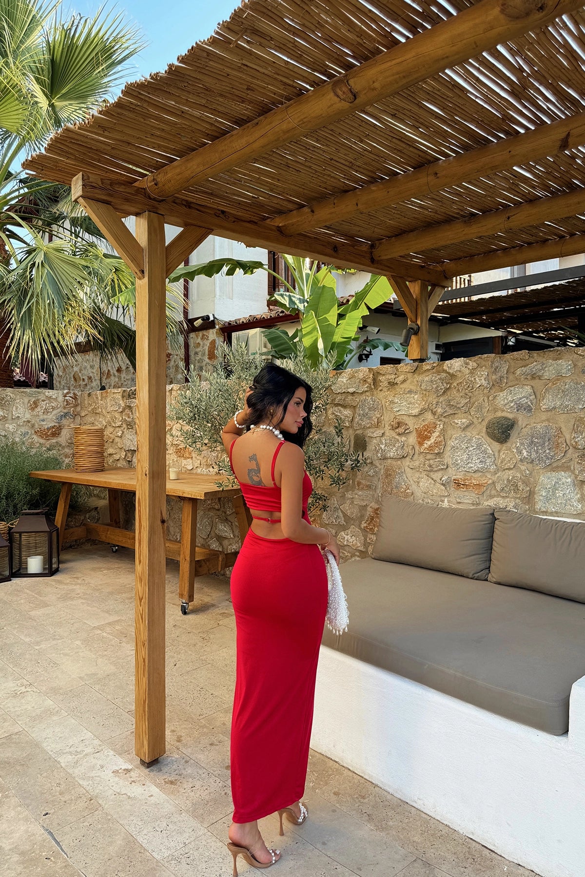 Sleeveless Back Detail Red Maxi Dress