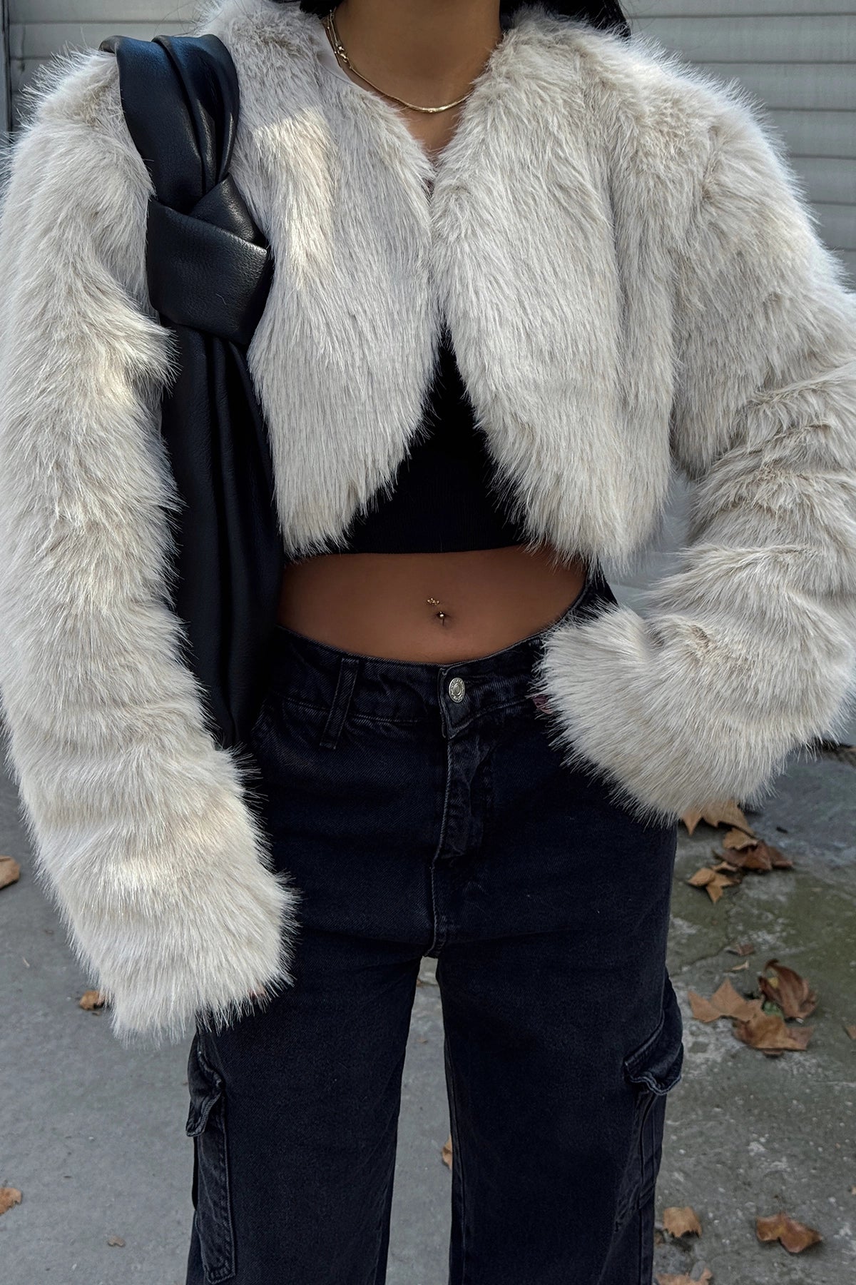 Cropped Women's Fur Jacket in Cream