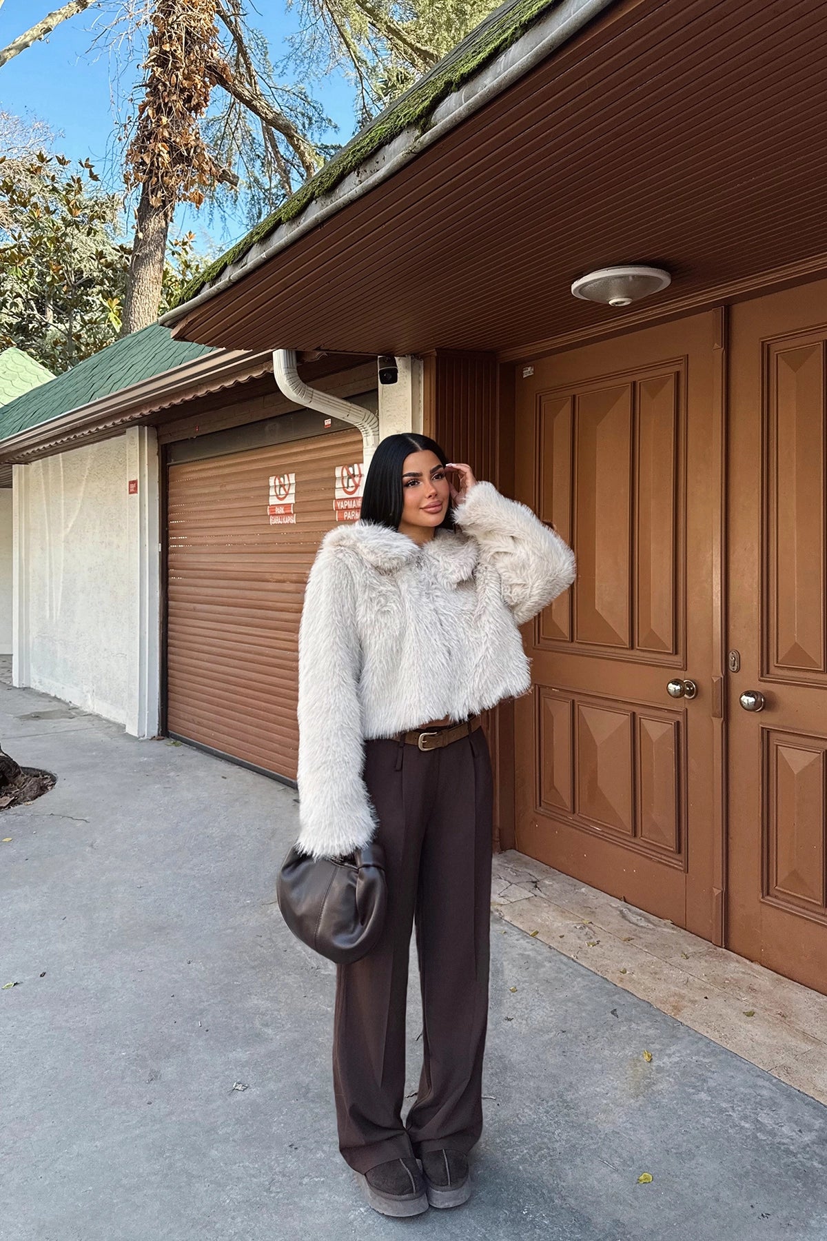 Doppelreihige Kragen Reißverschlussjacke in Creme für Frauen