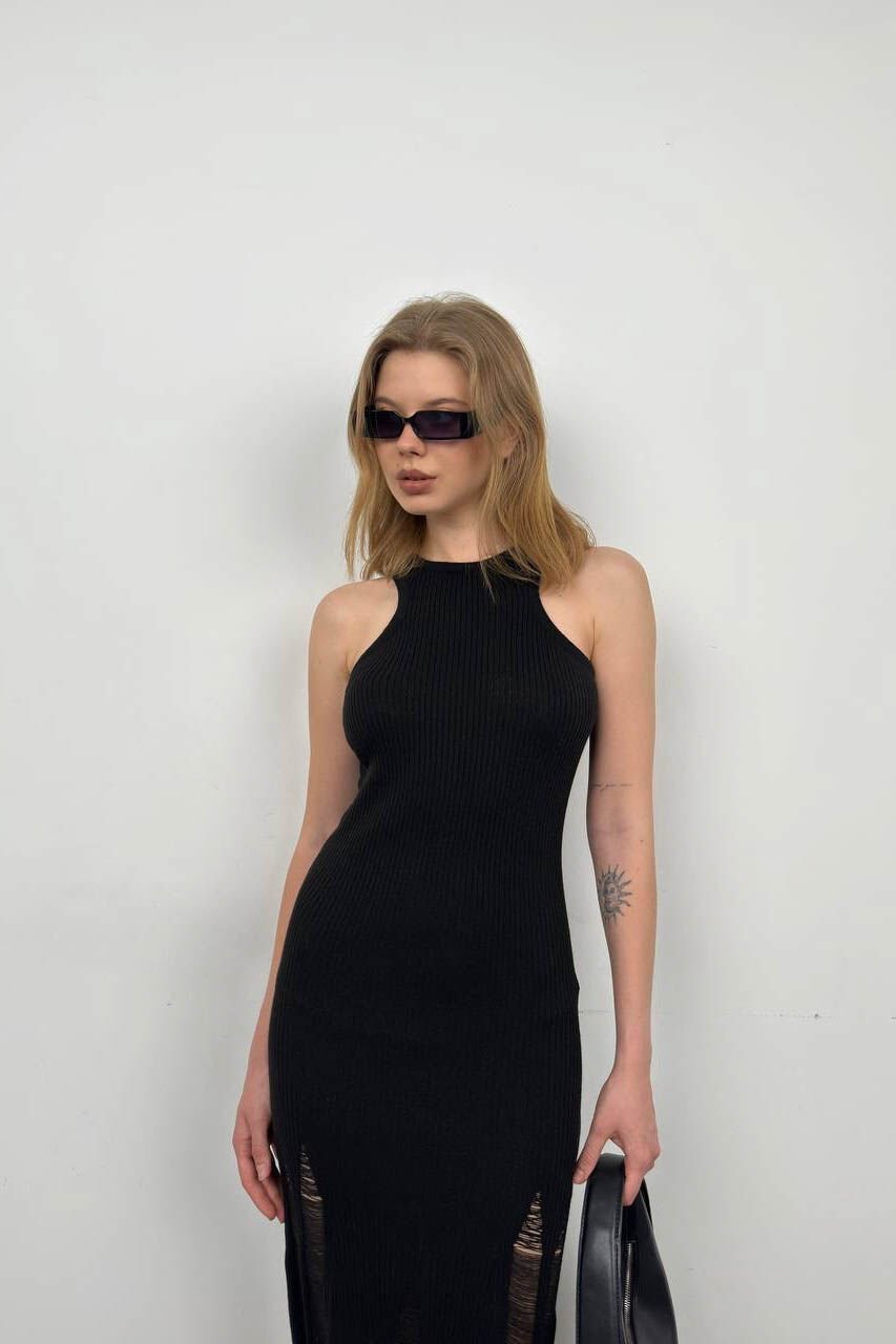 Crew Neck Tulle Black Midi Dress