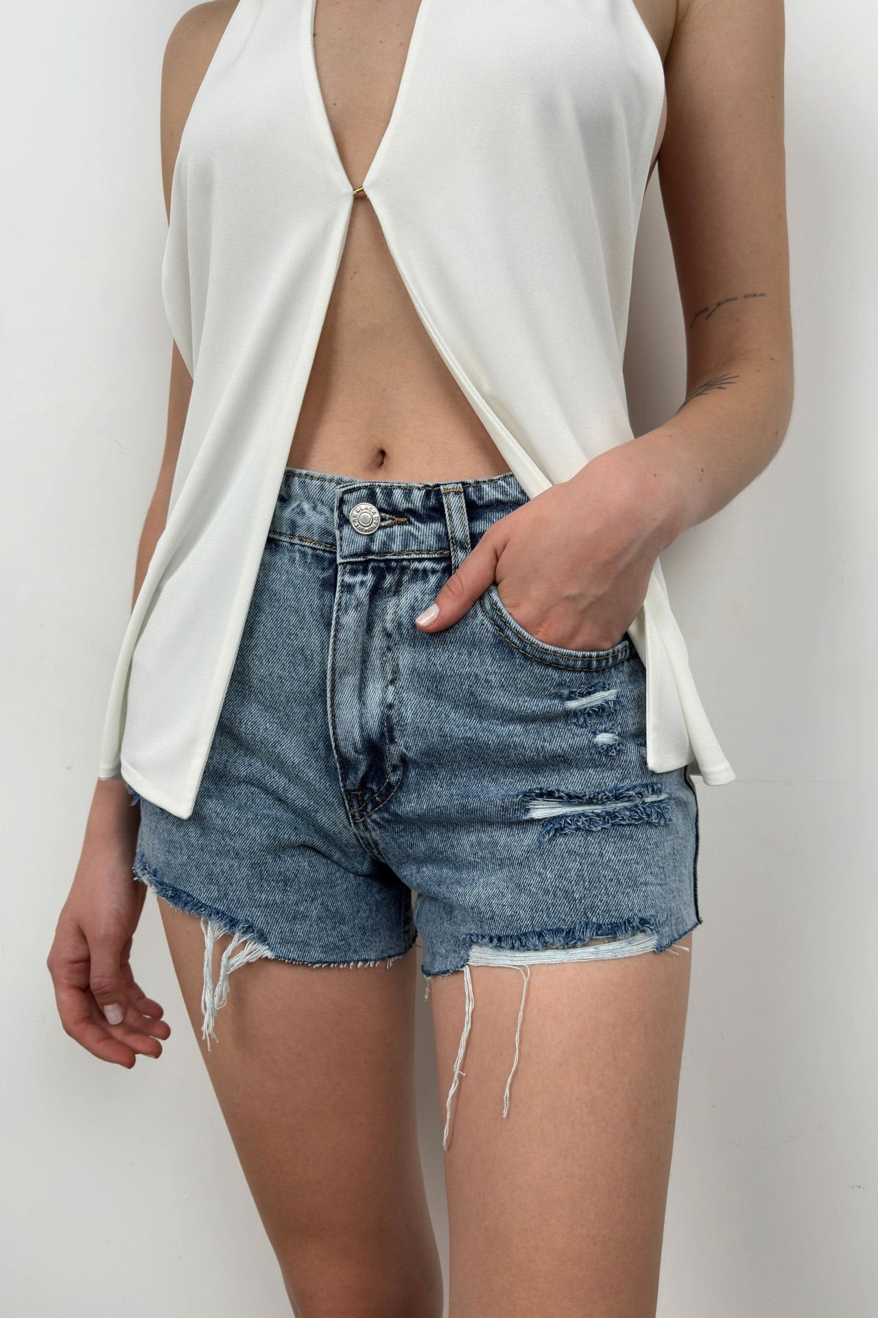 Laserlicht Blaue Denim-Shorts