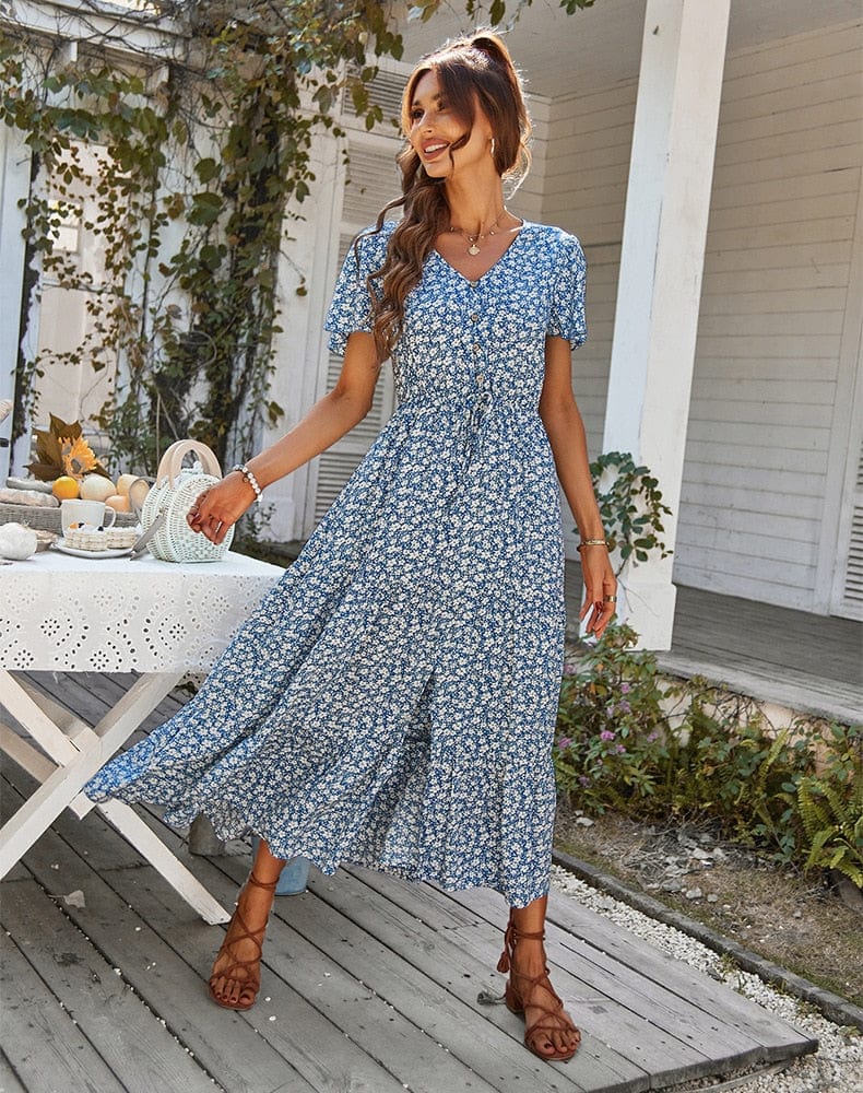 Allison | Flattering V-Neck, Boho Slit Maxi Dress