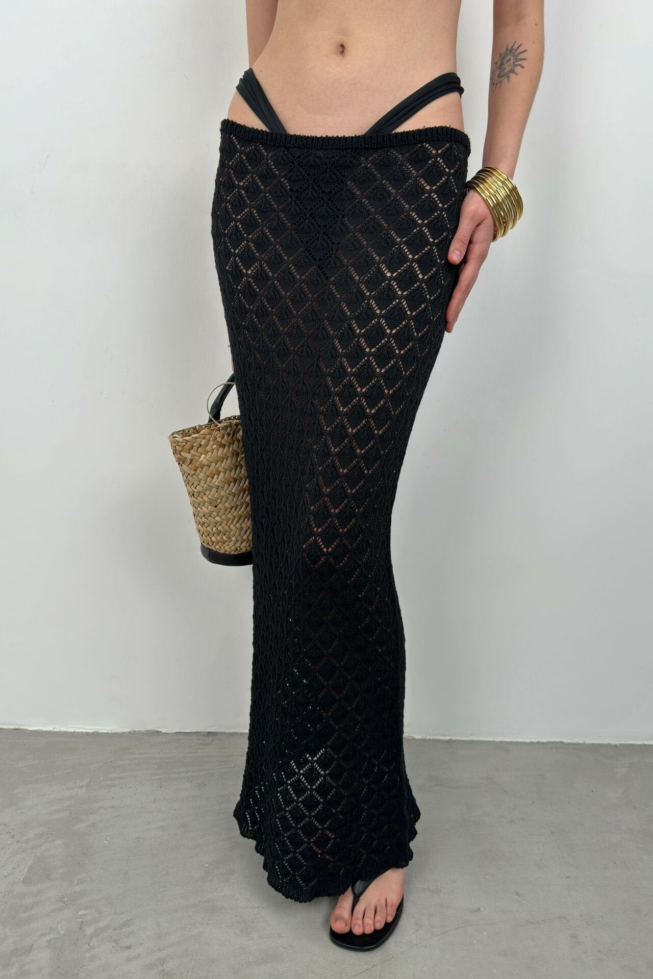 Maxi Length Openwork Black Skirt