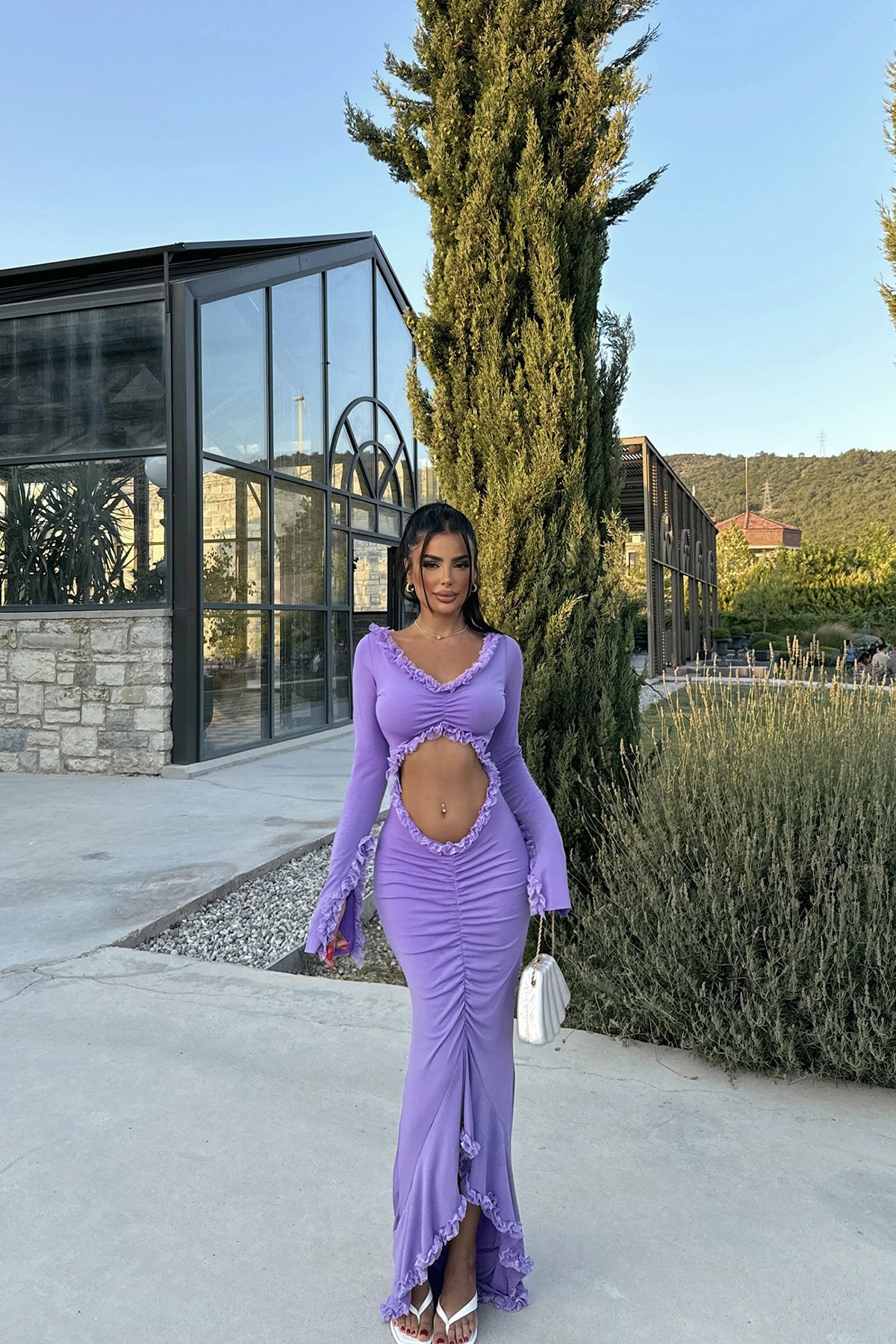 Cut-Out Detailed Purple Maxi Dress