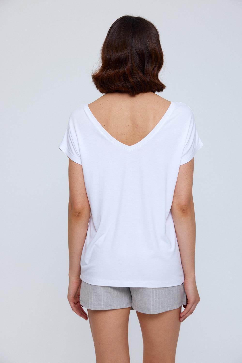 V-Neckline White T-Shirt for Women