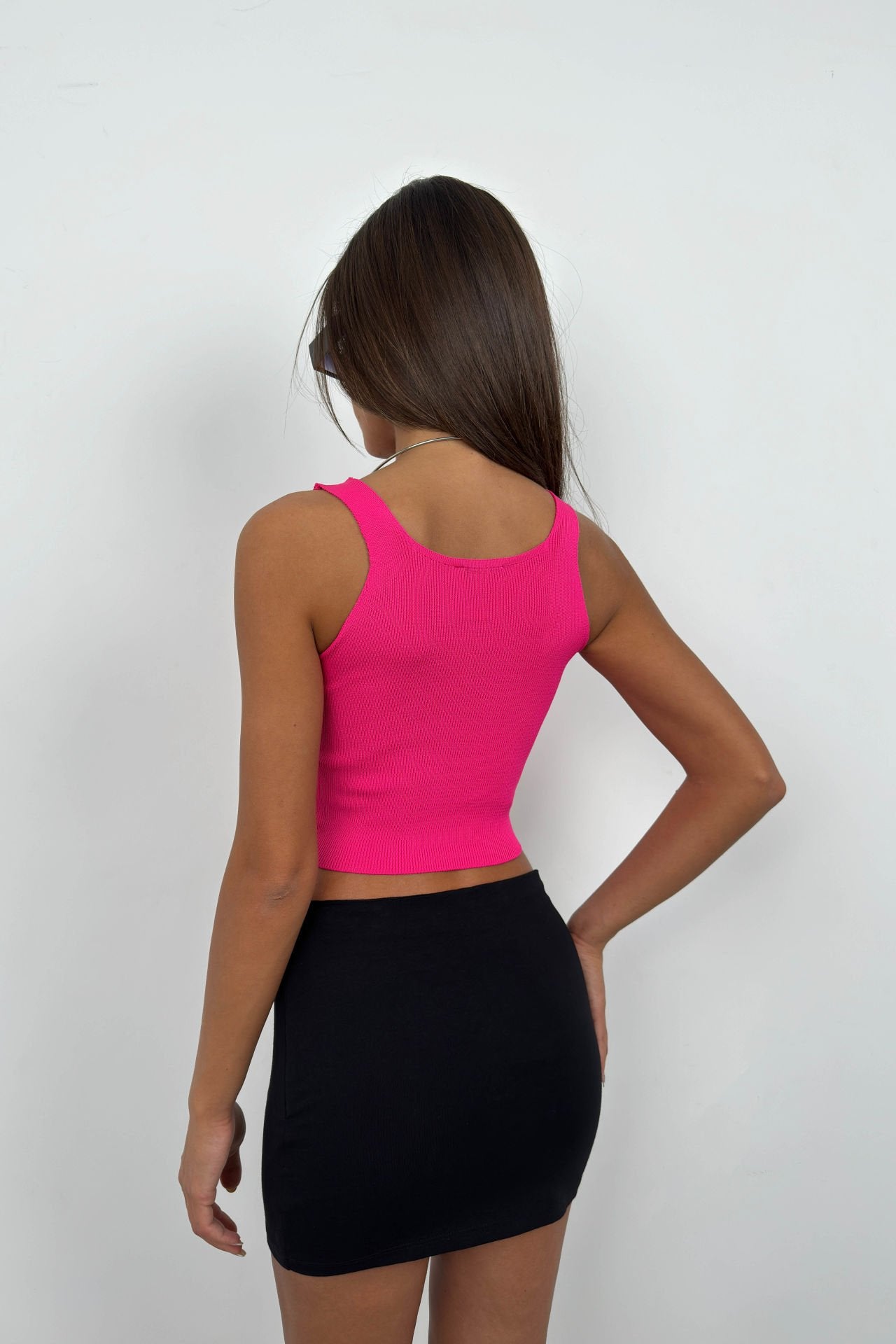 Front Gathered Fuchsia Crop Blouse