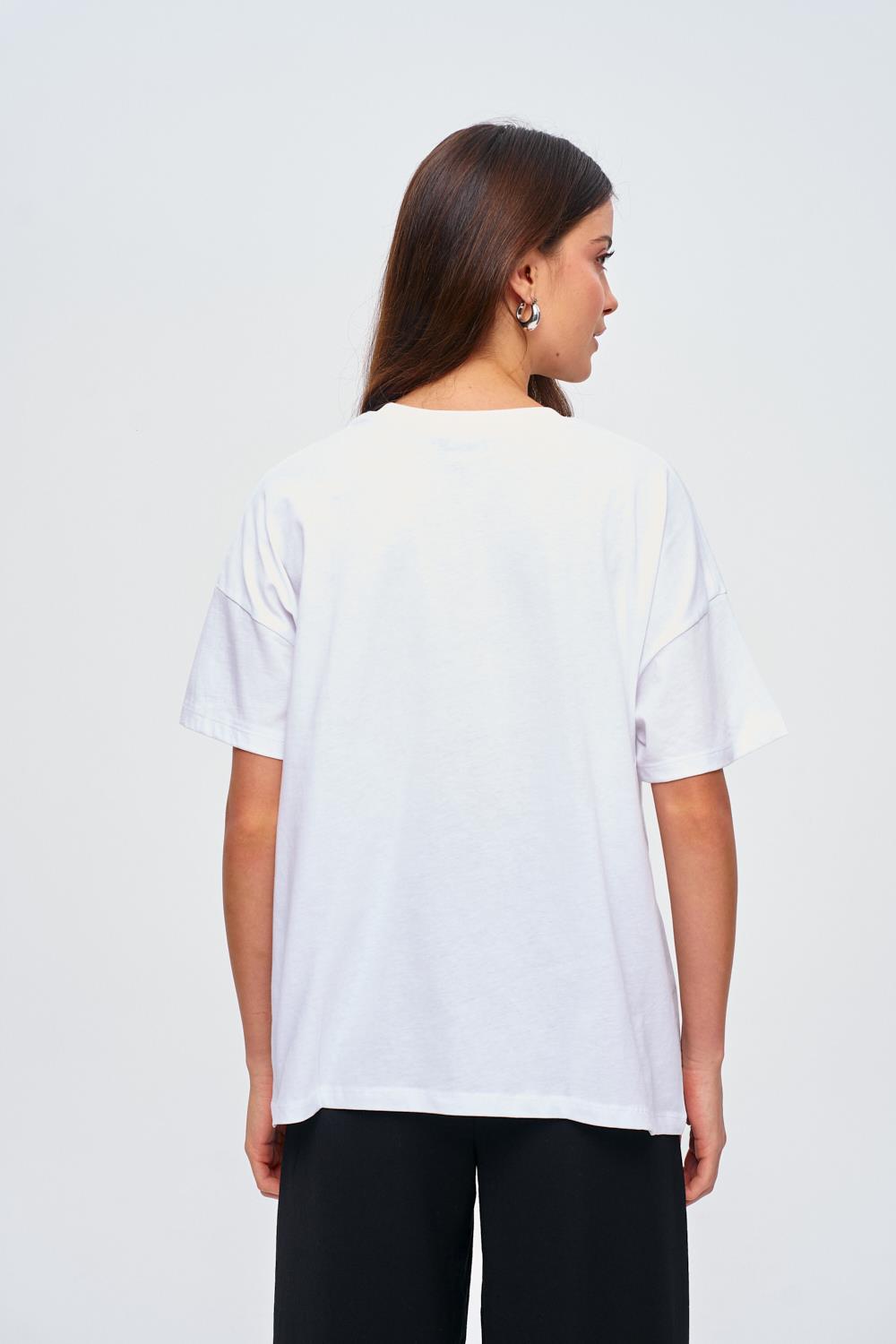 Oversized White T-Shirt with Paris Printed Detail for Women