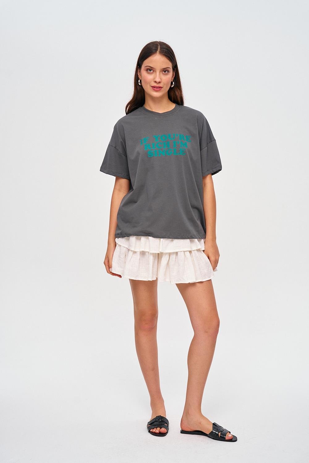 Oversized Printed Detailed Smoked T-Shirt for Women