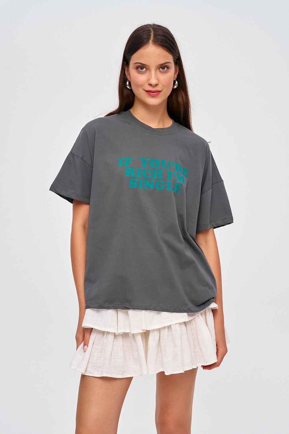 Oversized Printed Detailed Smoked T-Shirt for Women