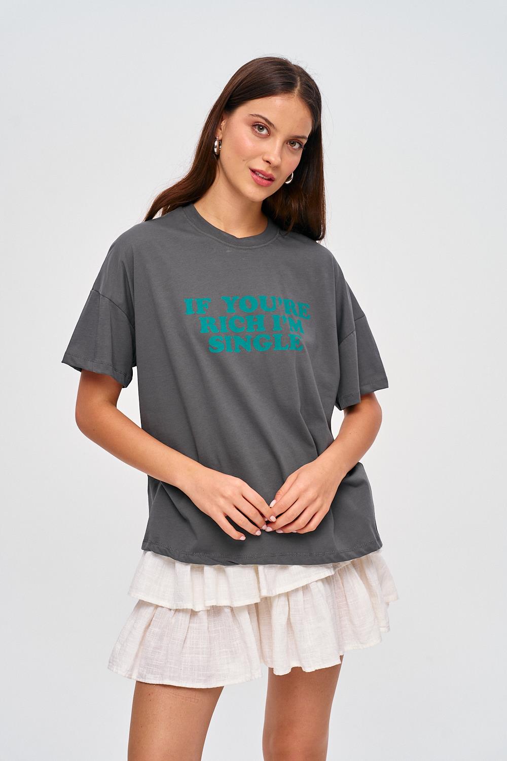 Oversized Printed Detailed Smoked T-Shirt for Women