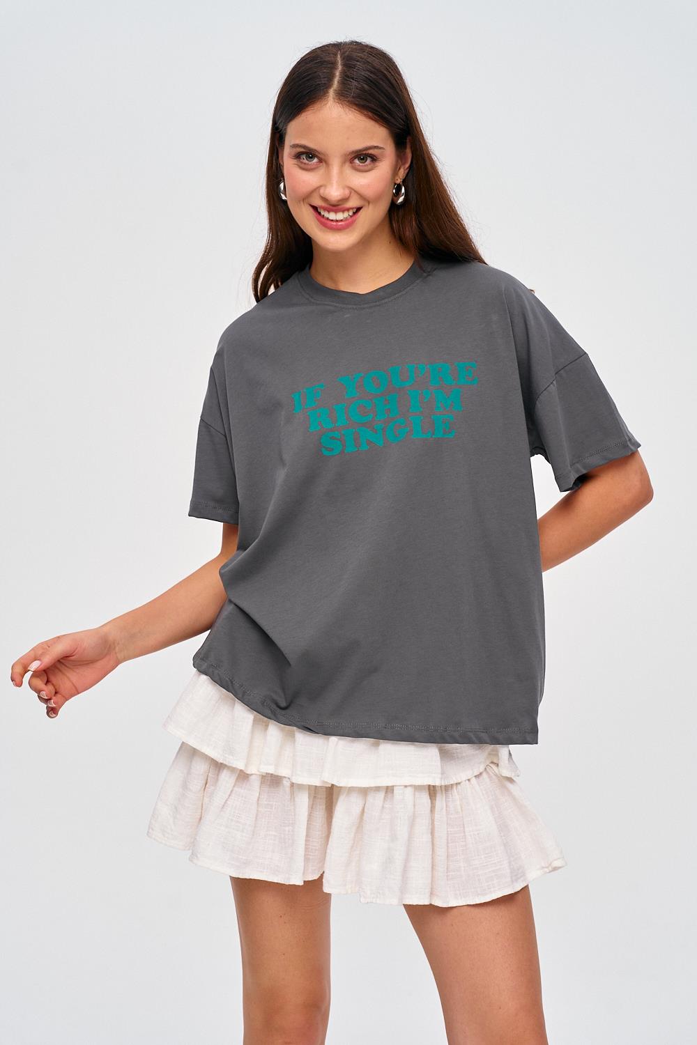 Oversized Printed Detailed Smoked T-Shirt for Women