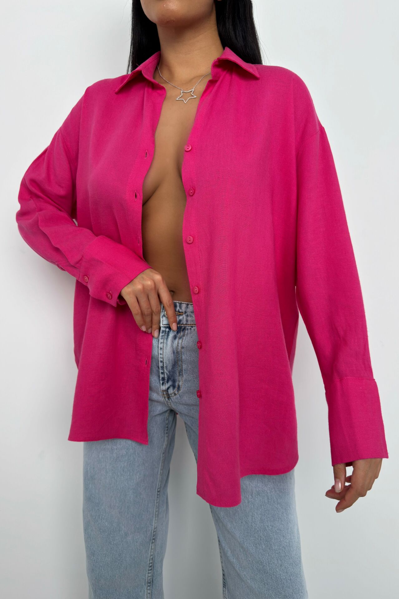 Oversize Pink Linen Shirt