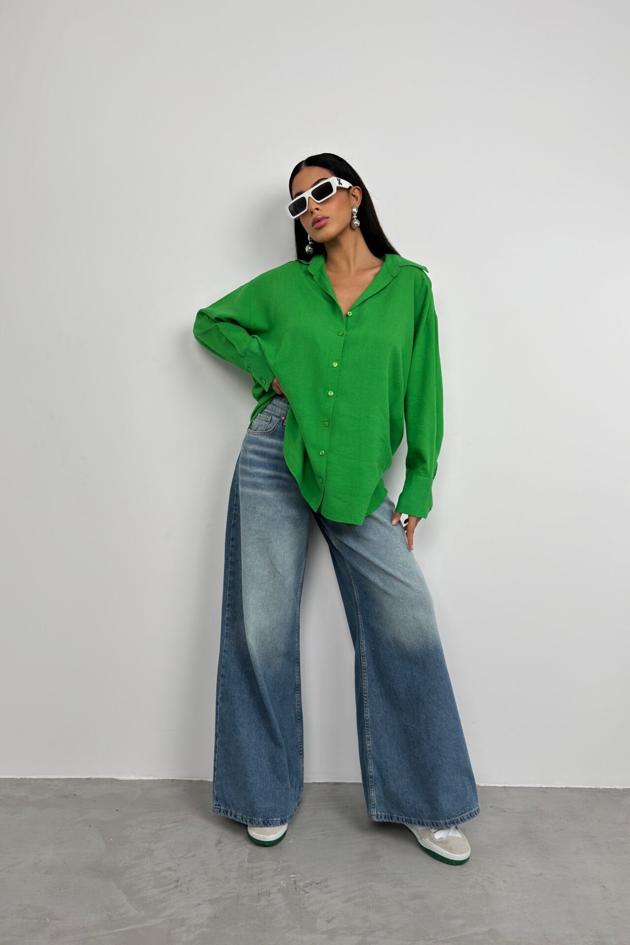 Oversize Green Linen Shirt