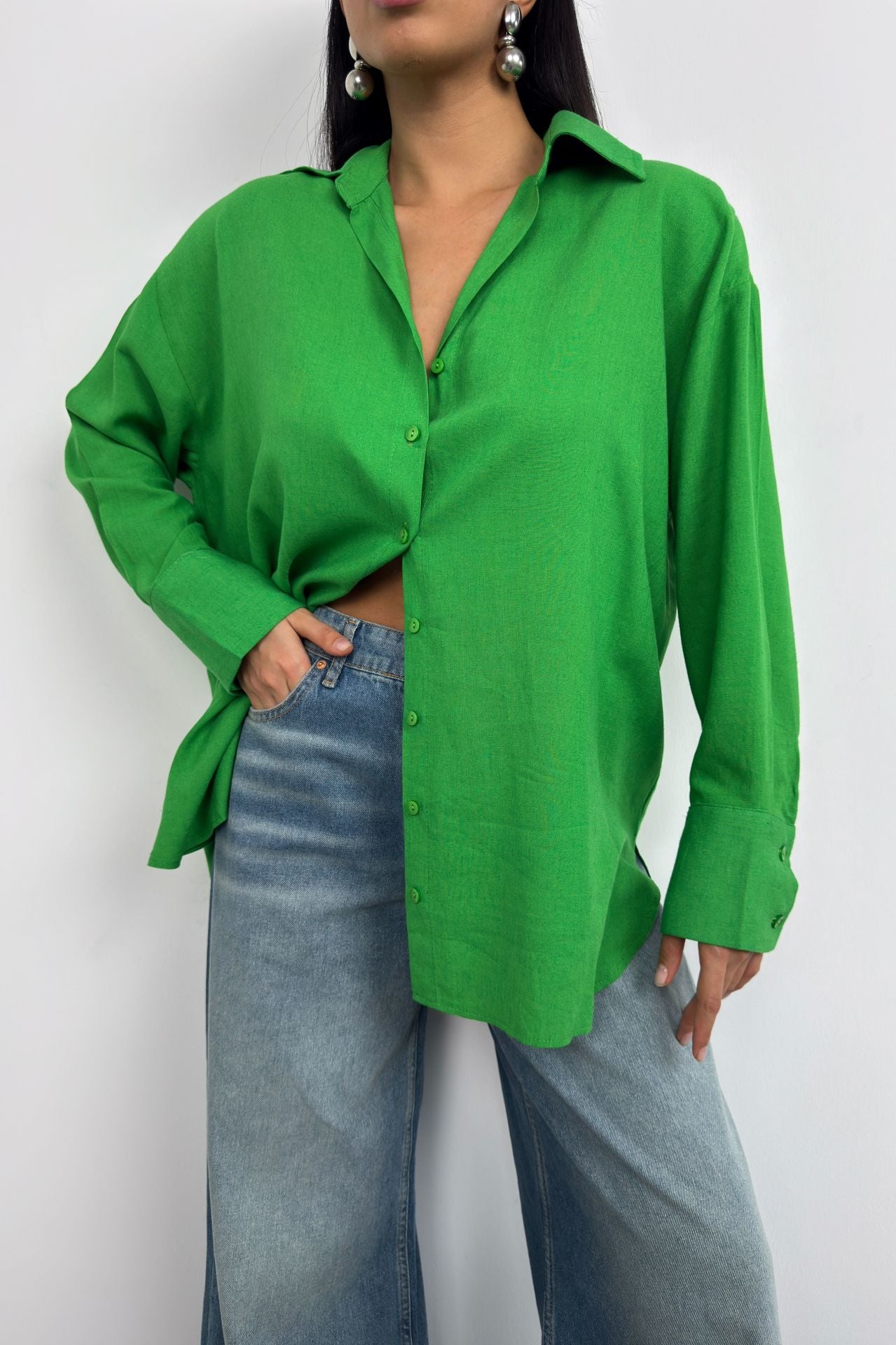 Oversize Green Linen Shirt