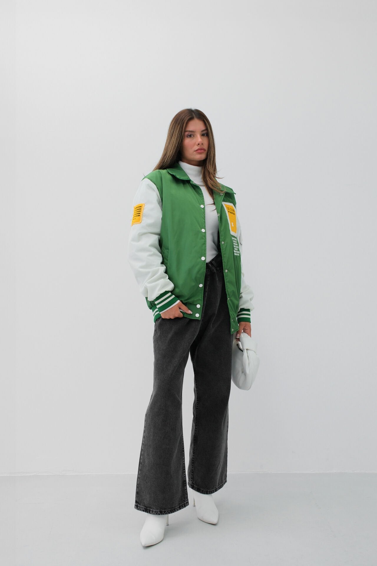 Oversize Polo Neck Green College Jacket