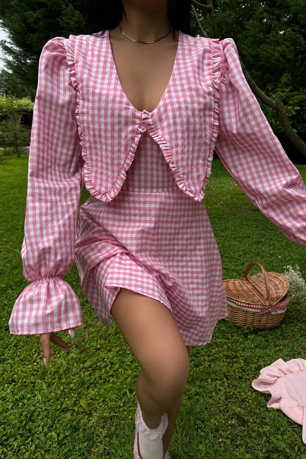 Gingham-Muster Pinkes Mini-Kleid