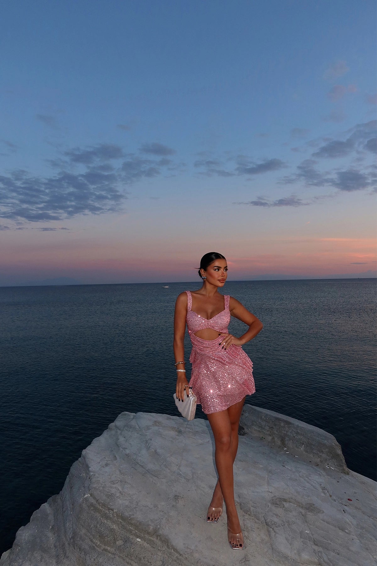 Backless Pink Glitter Mini Dress