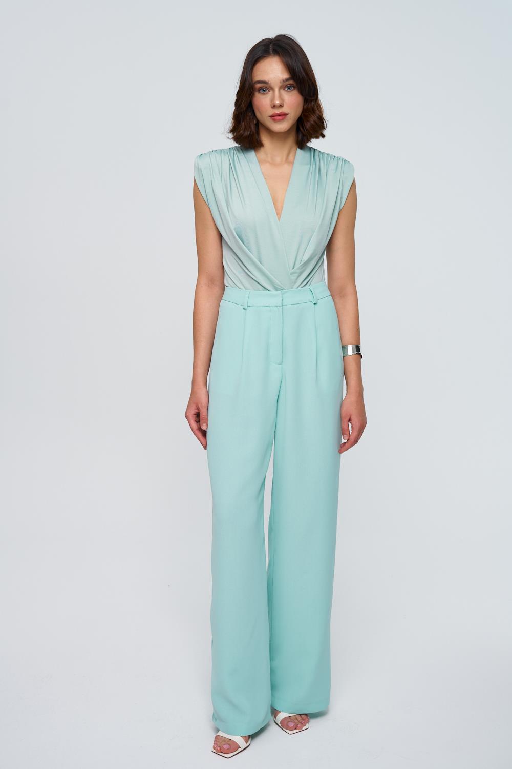 Darted Palazzo Mint Green Women's Trousers