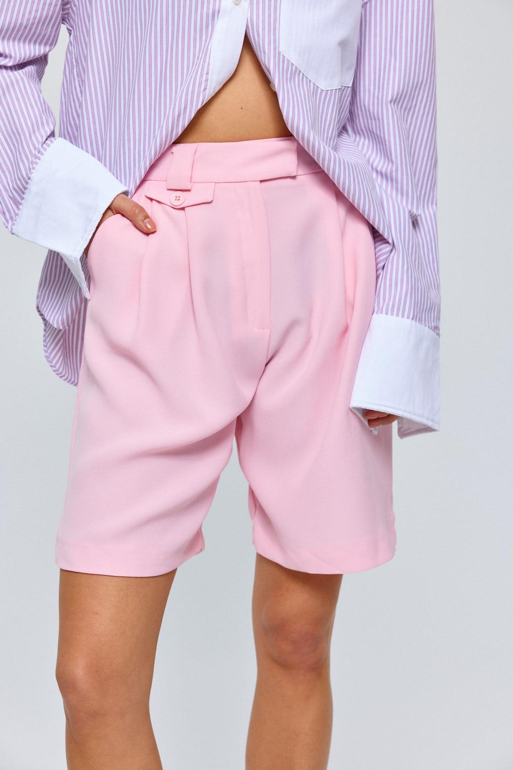 Pleated Bermuda Pink Shorts for Women