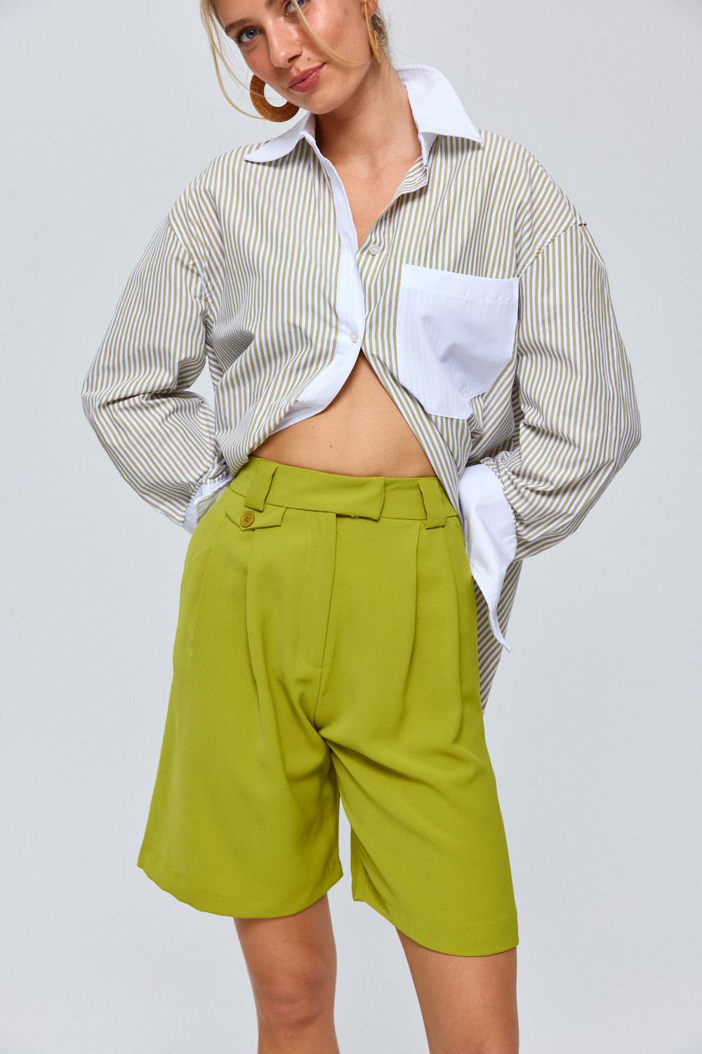 Pleated Bermuda Fat Green Women's Shorts