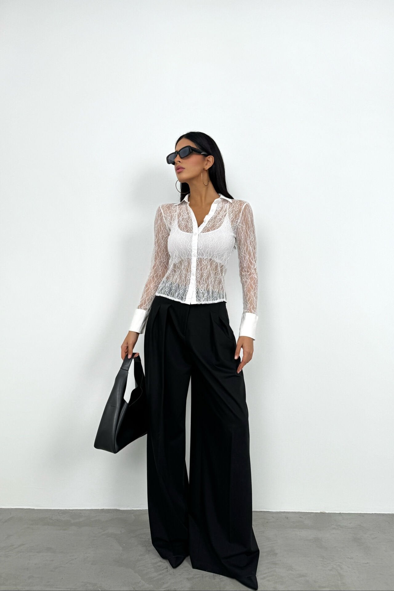 Polo Neck Lace White Blouse