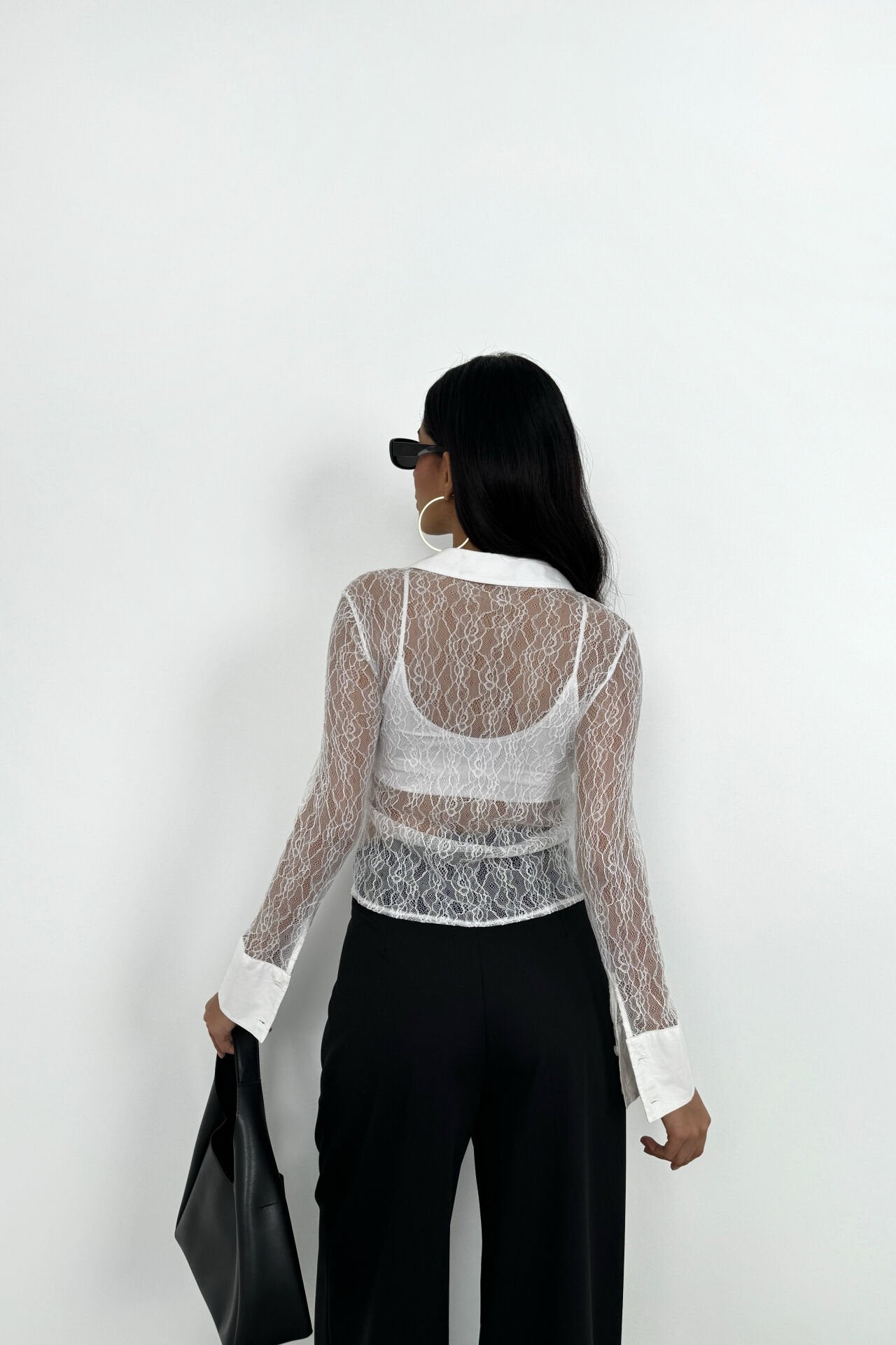 Polo Neck Lace White Blouse