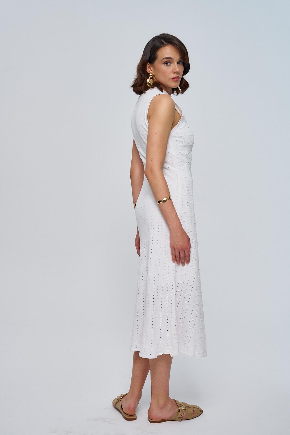 Sleeveless White Midi Knitwear Dress