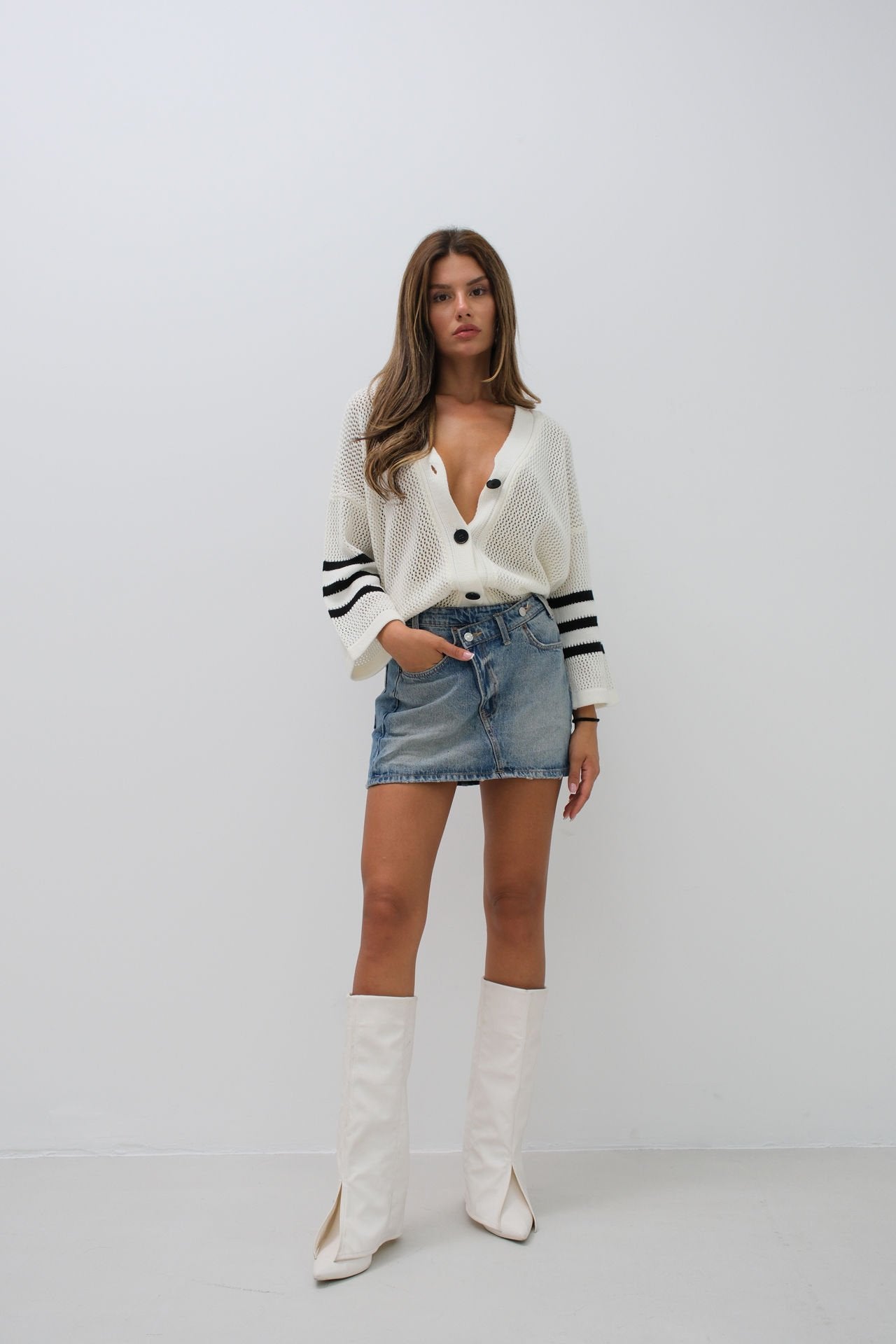 Button-Front White Cardigan for Women