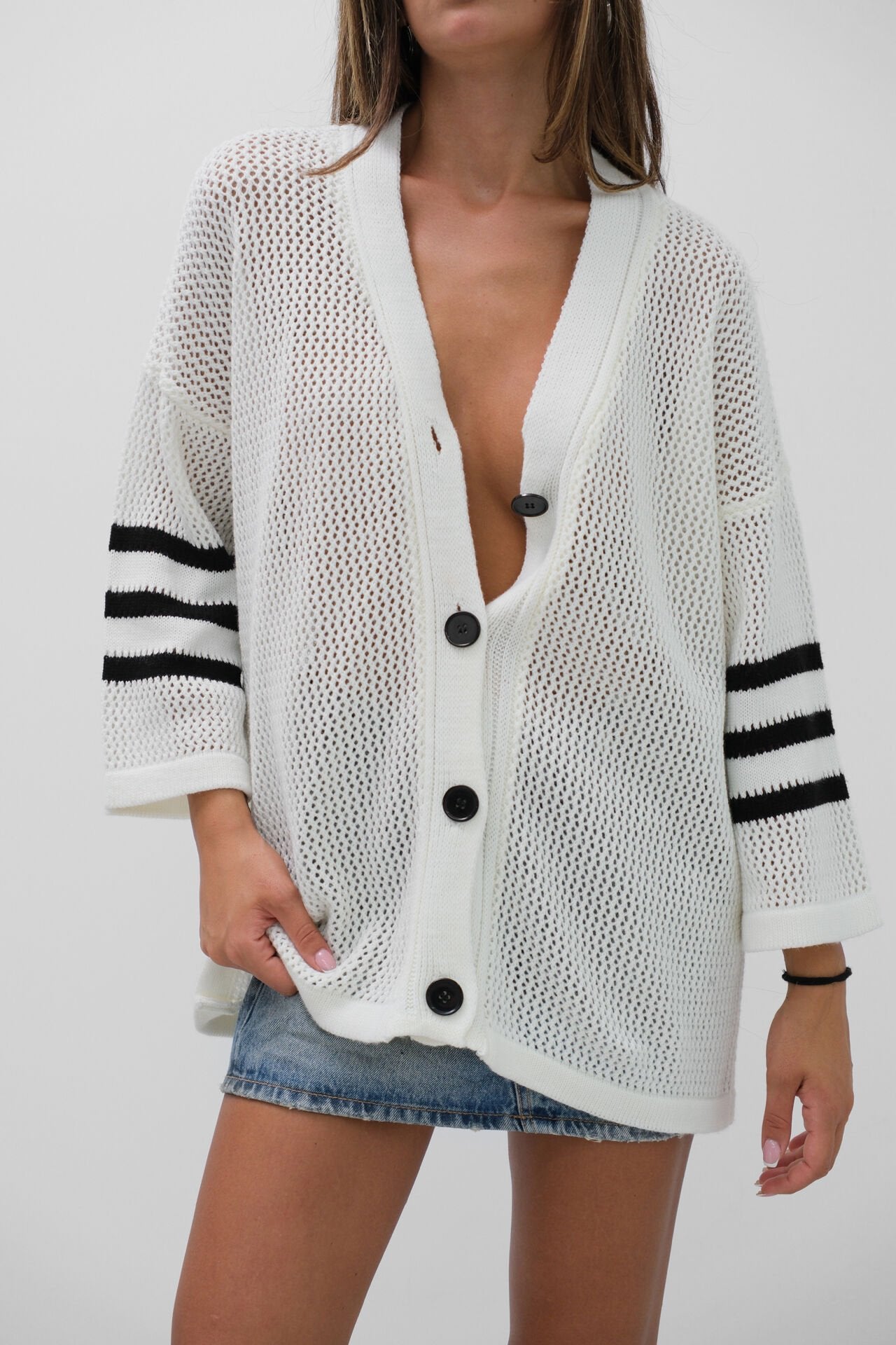 Button-Front White Cardigan for Women