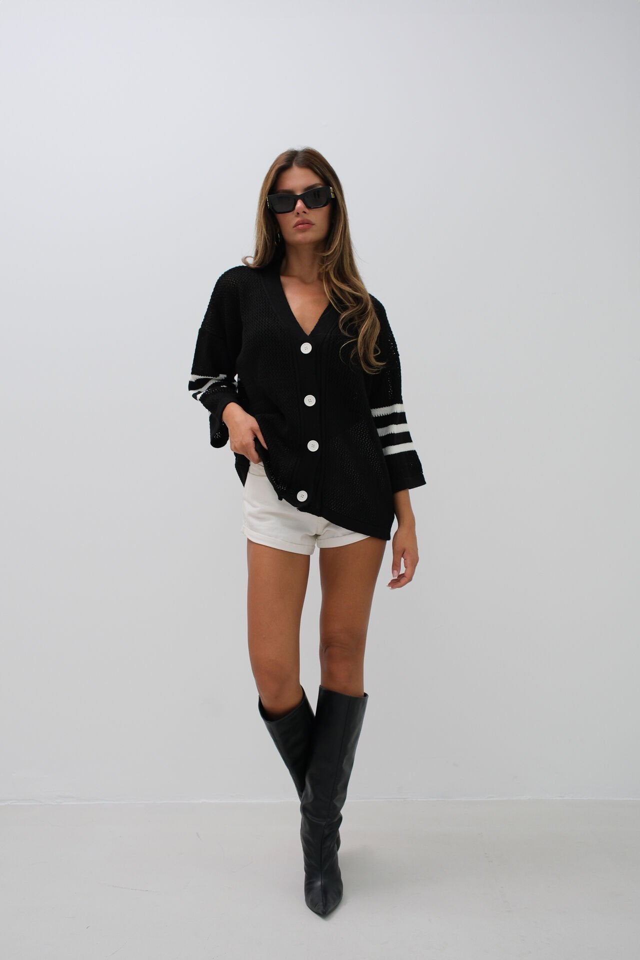 Button-Front Black Cardigan for Women