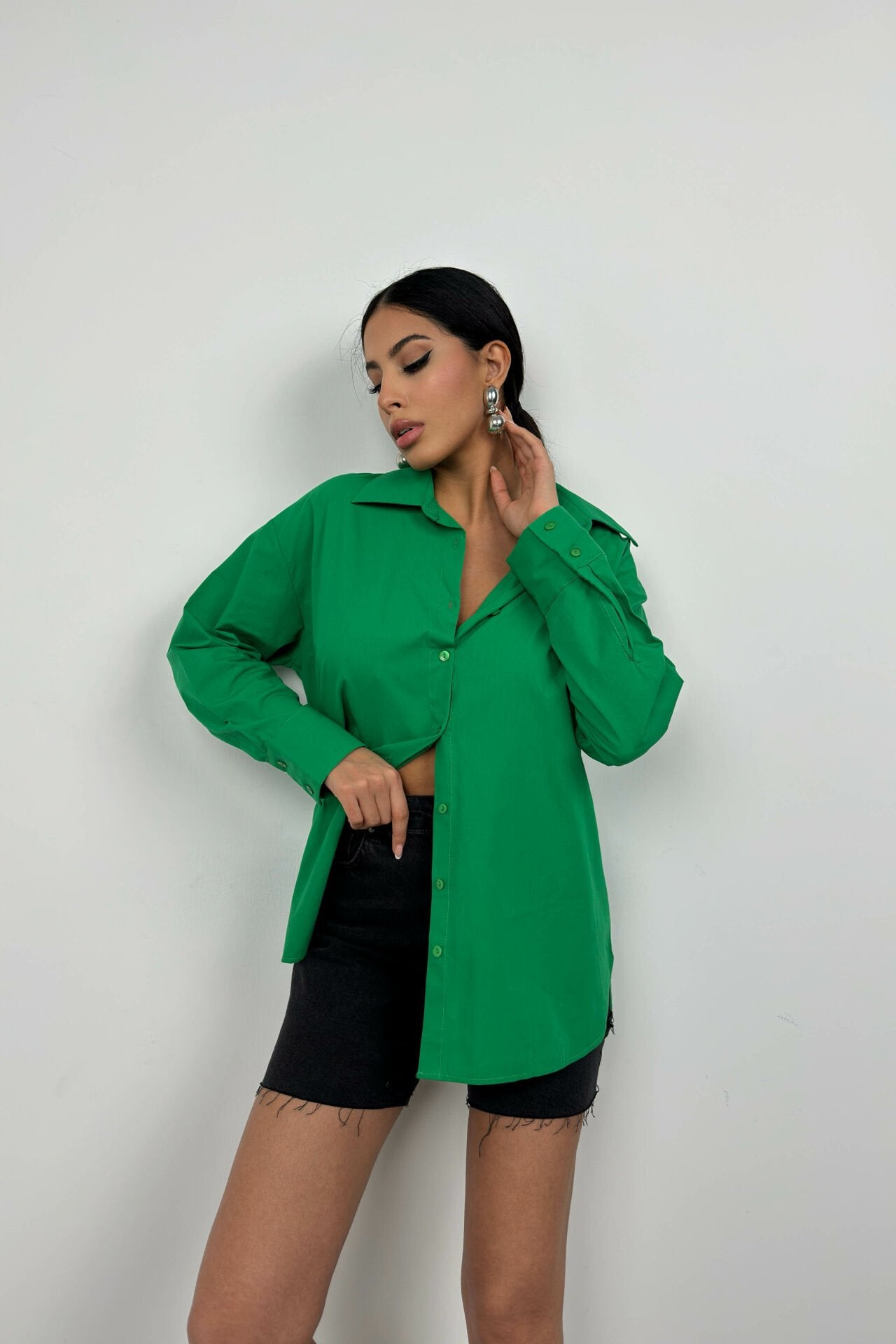 Lace-Up Green Shirt for Women