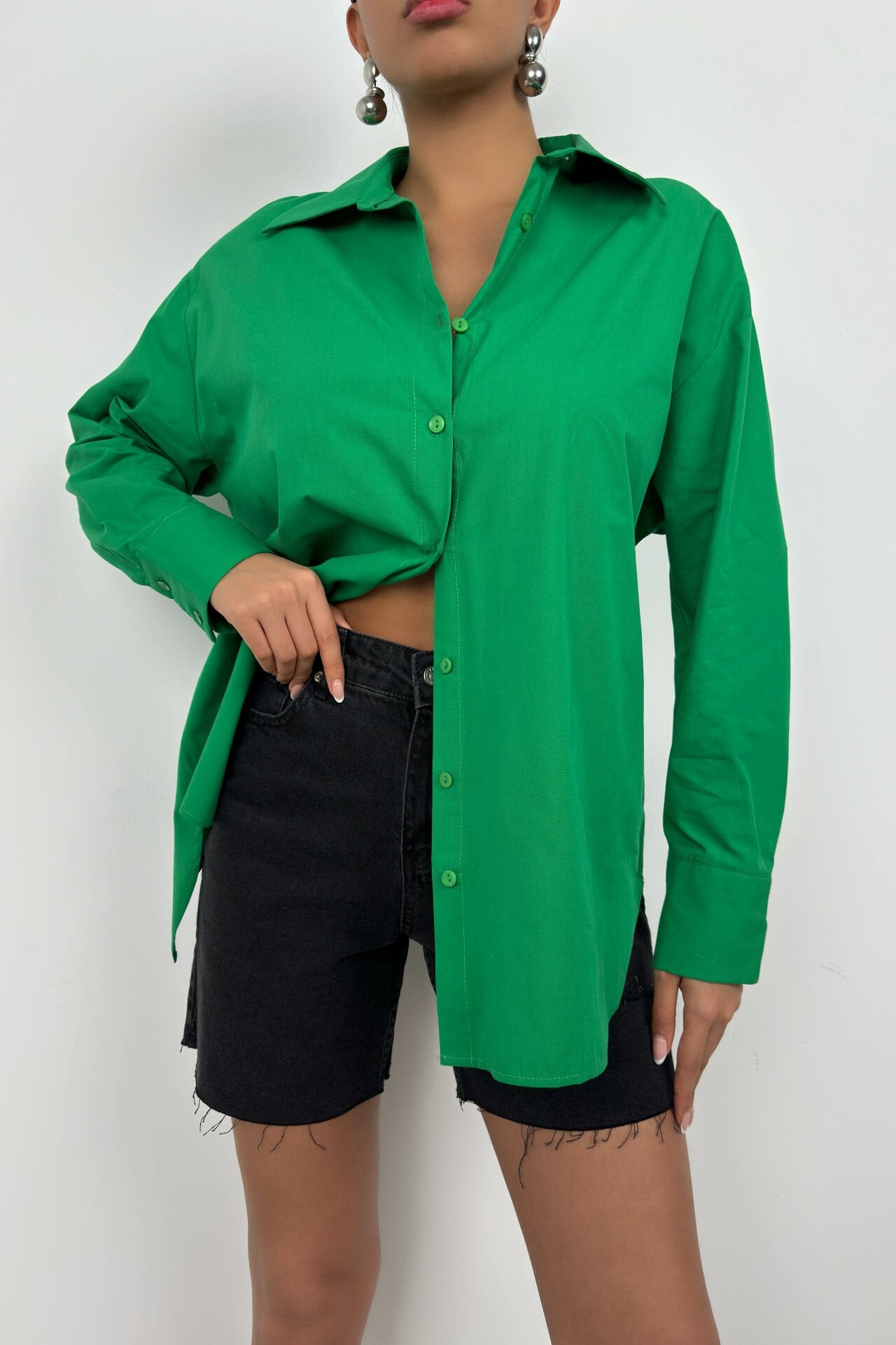 Lace-Up Green Shirt for Women