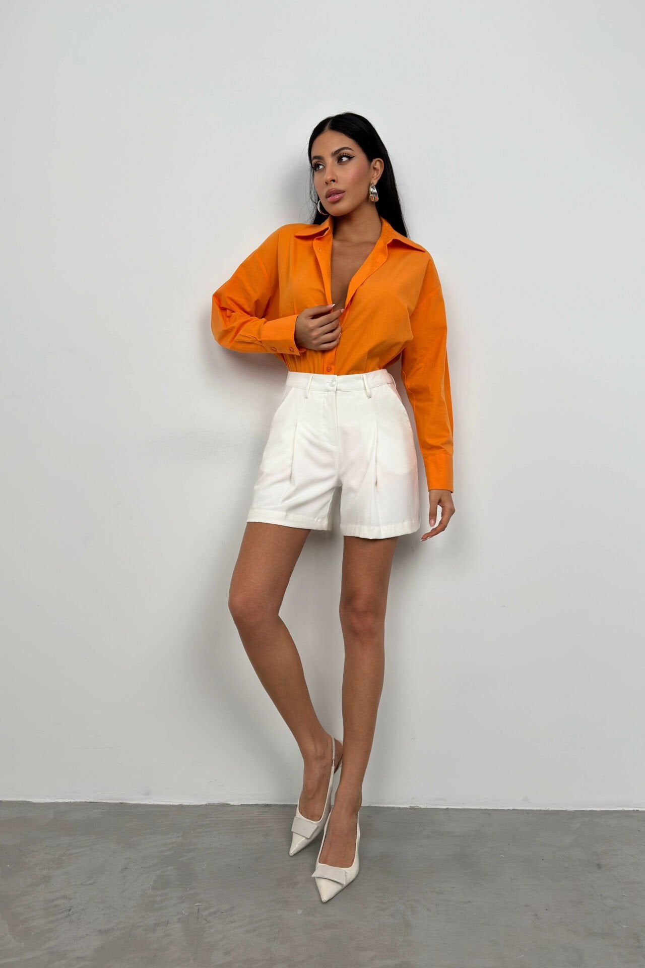 Lace-Up Detailed Orange Shirt for Women