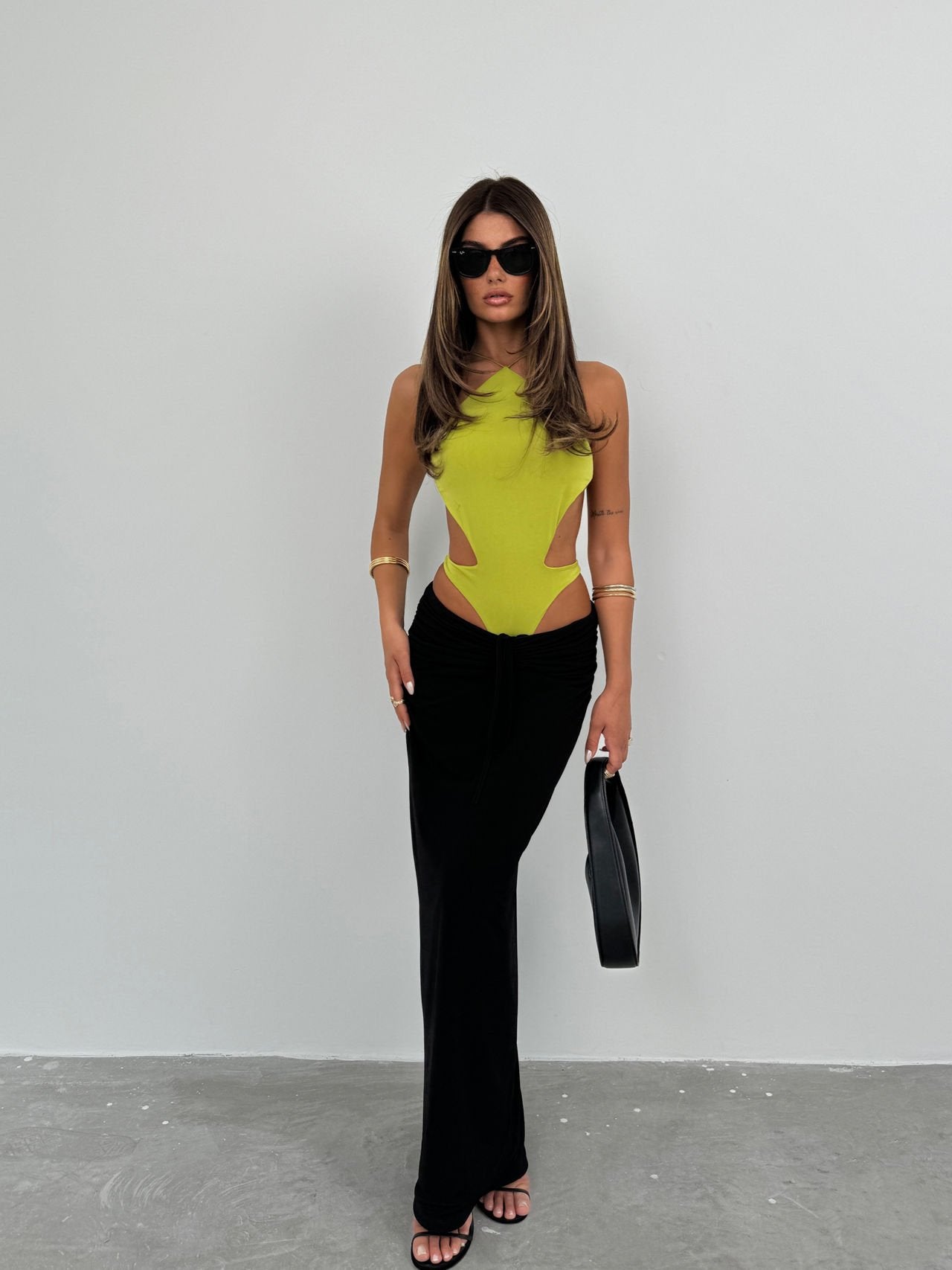 Cut-Out Detailed Lime Bodysuit