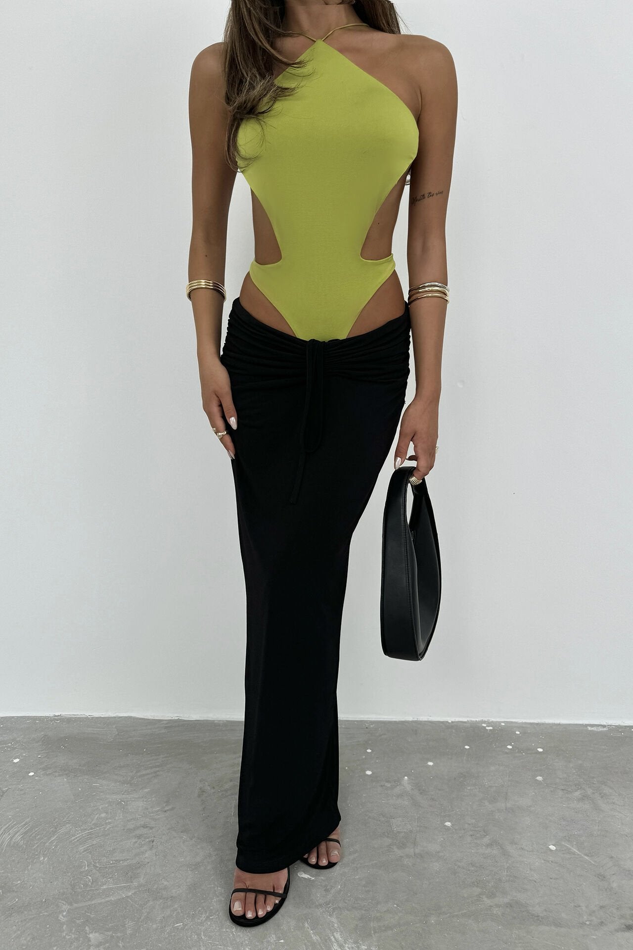 Cut-Out Detailed Lime Bodysuit