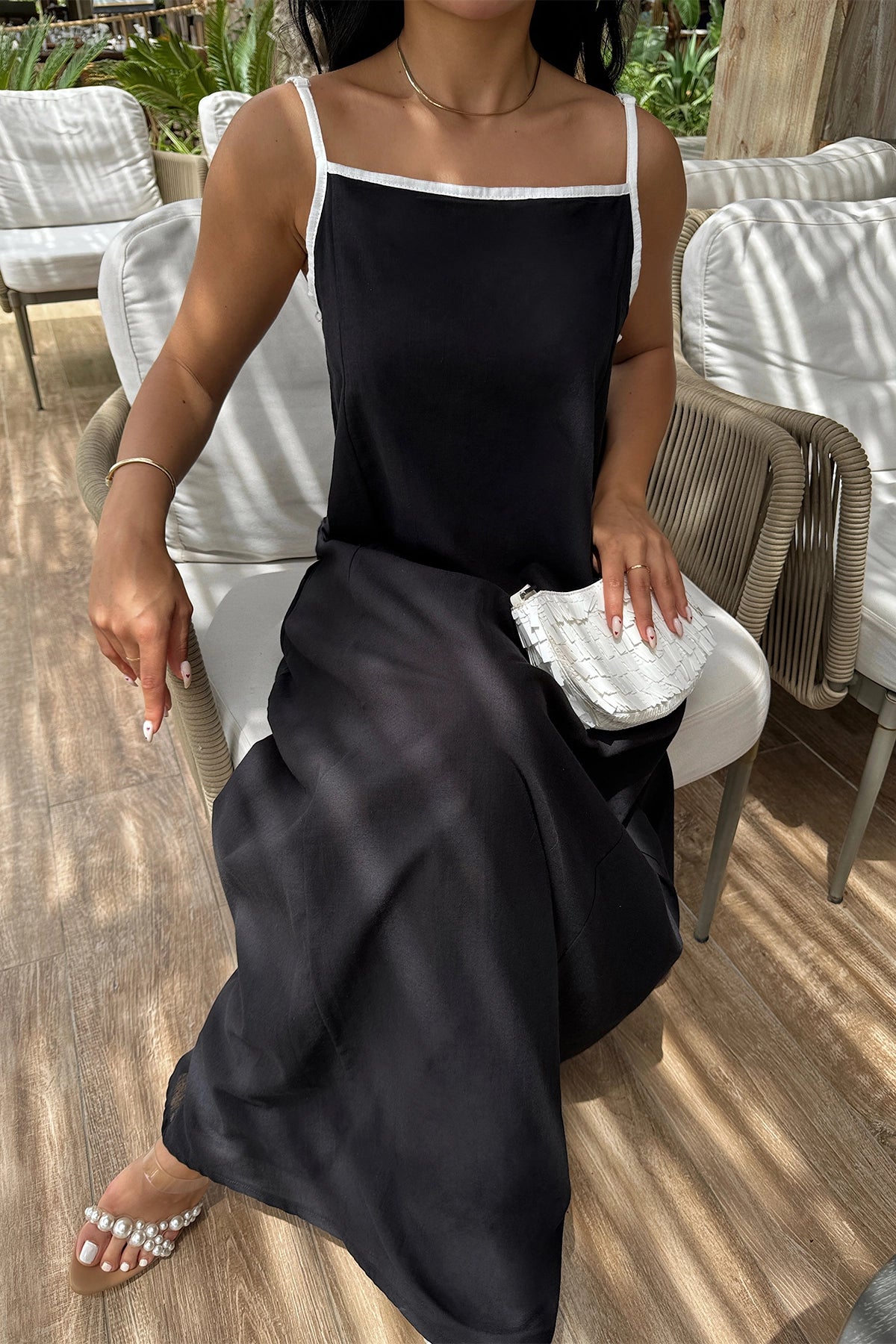 Sleeveless Black Maxi Dress with Tie-Back Detail