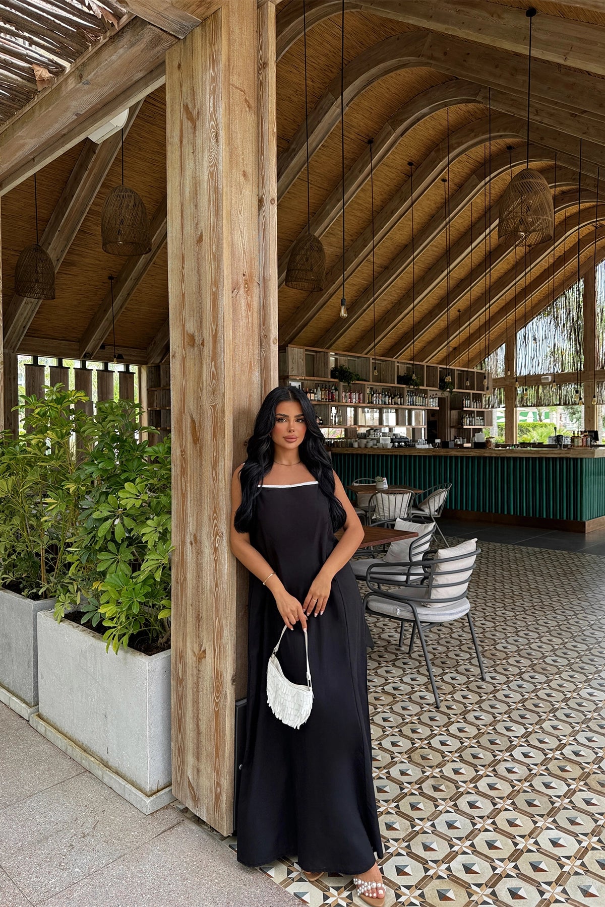 Sleeveless Black Maxi Dress with Tie-Back Detail