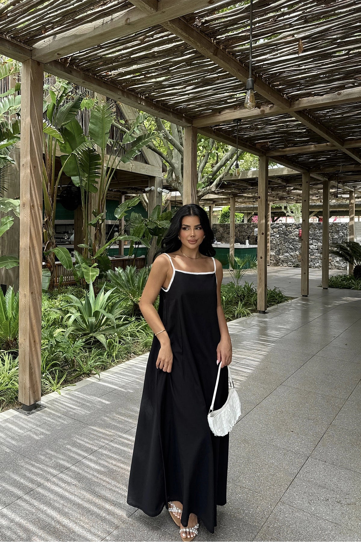 Sleeveless Black Maxi Dress with Tie-Back Detail