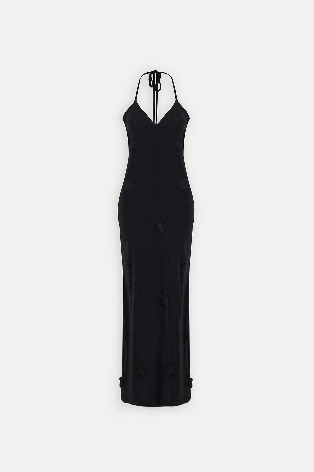 Strappy Black Maxi Dress with Halter Neckline