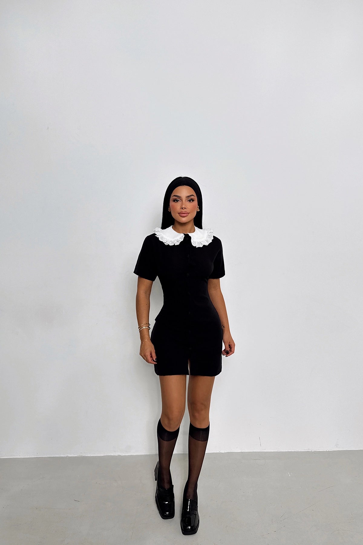 Button-Front Black Mini Dress